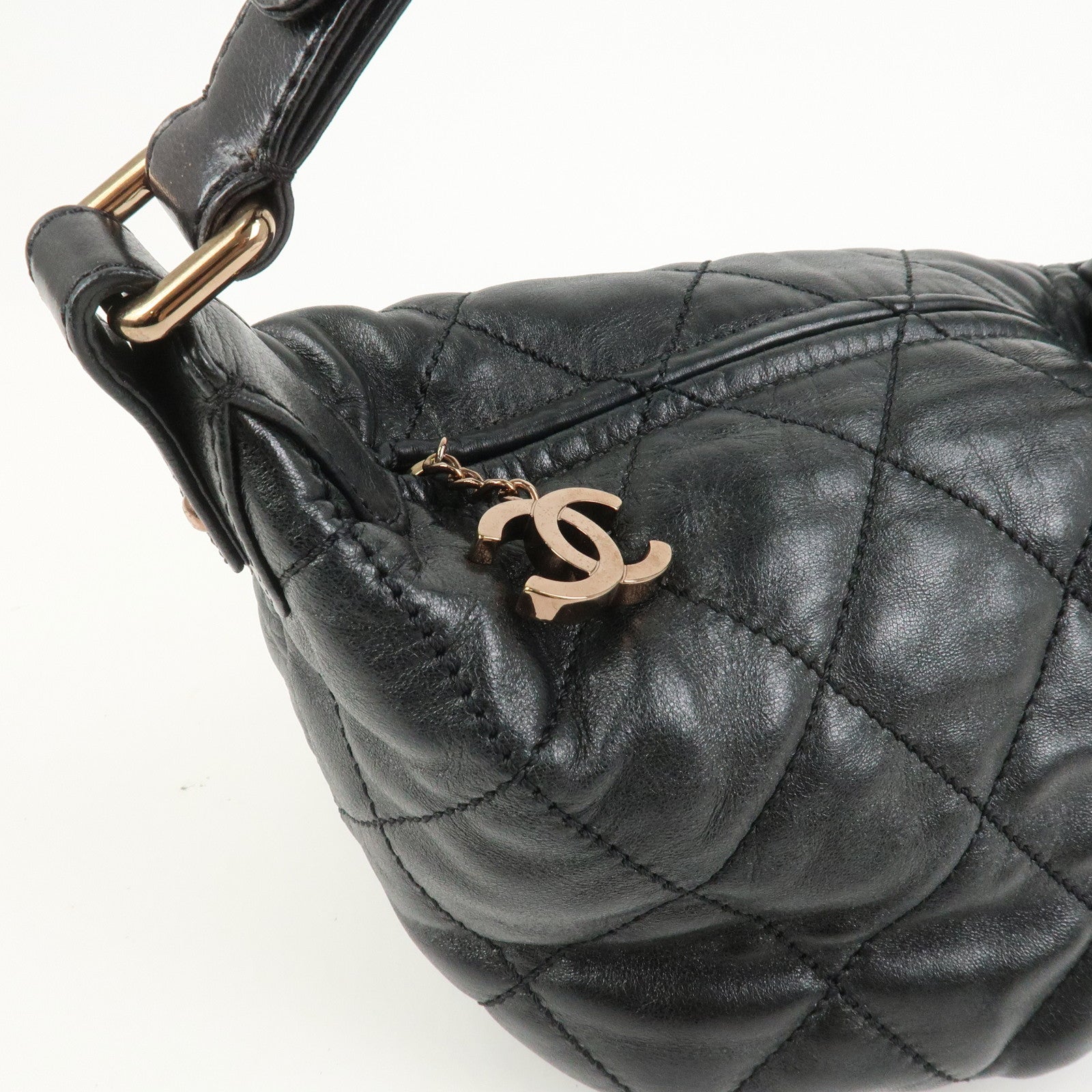 CHANEL Matelasse COCO Mark Lamb Skin Shoulder Bag Hand Bag Black
