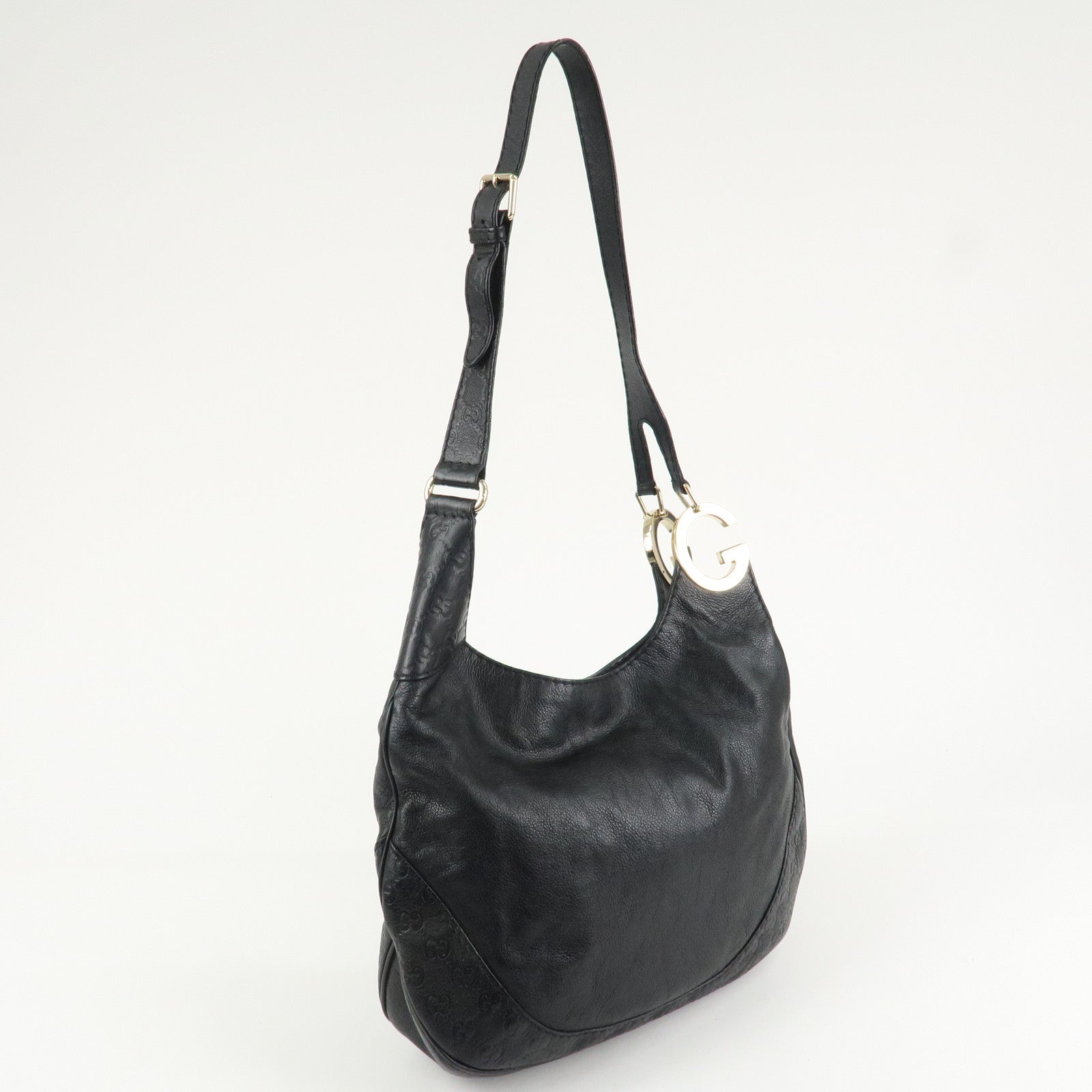 GUCCI Guccissima Leather Shoulder Bag Gold Hardware Black 203503 Used