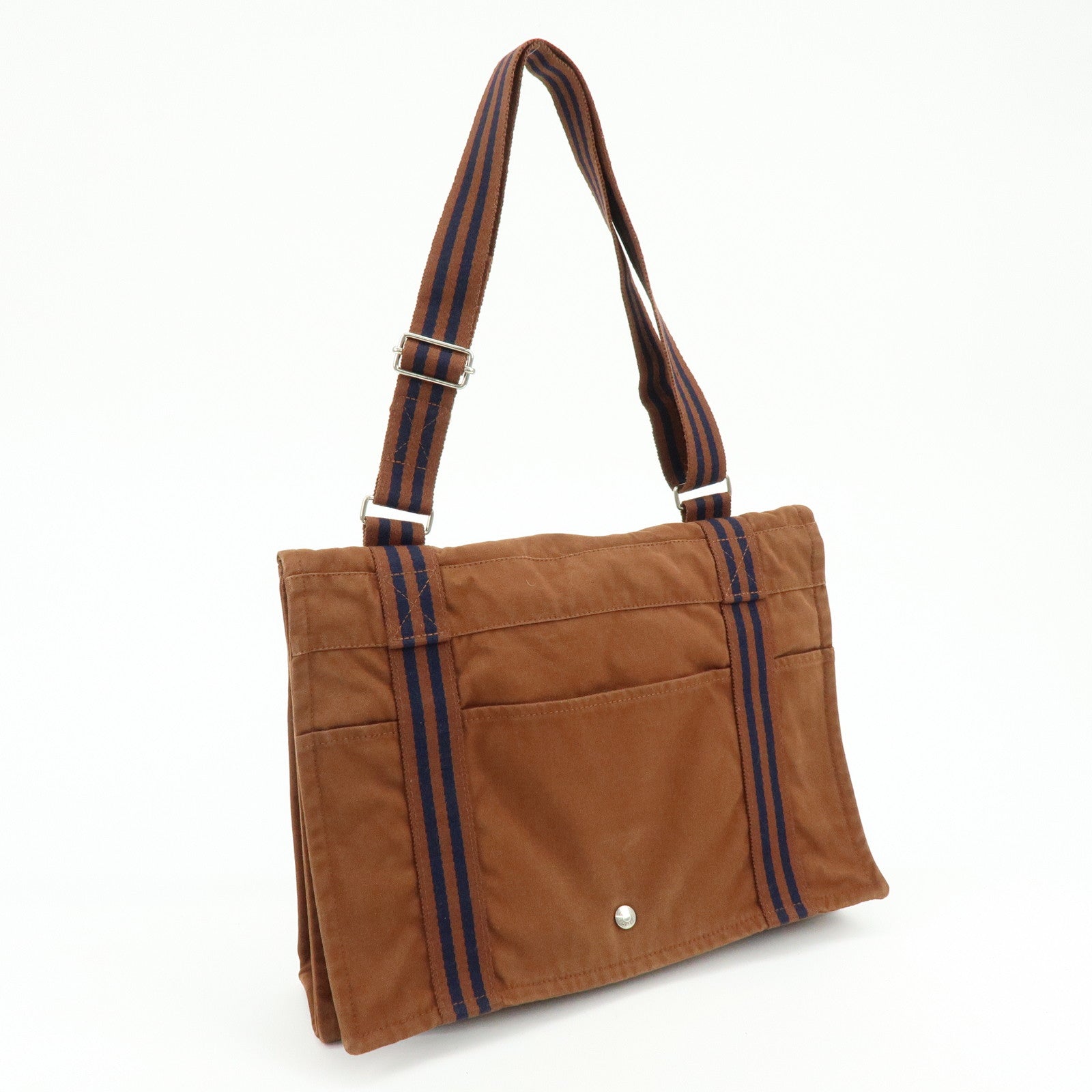 HERMES Basas MM Fourre Toute Canvas Shoulder Bag Brown