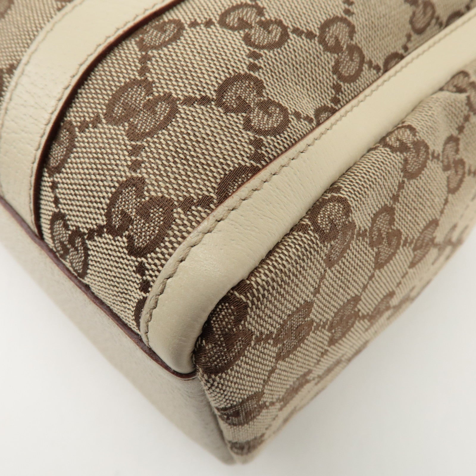 GUCCI Abbey GG Canvas Leather Hand Bag Beige Ivory 130942 Used