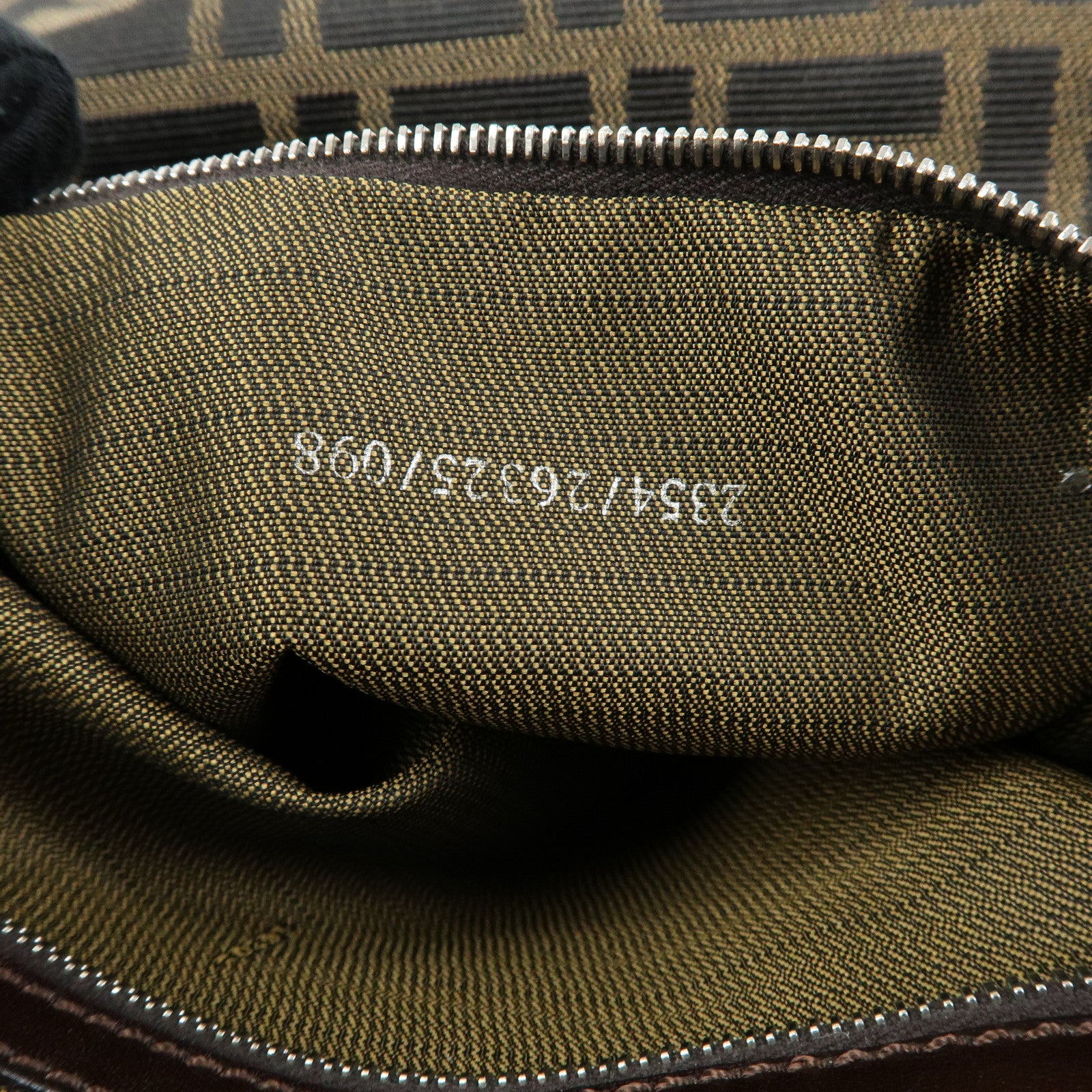 FENDI Mamma Baguette Zucca Canvas Leather Shoulder Bag Brown 26325