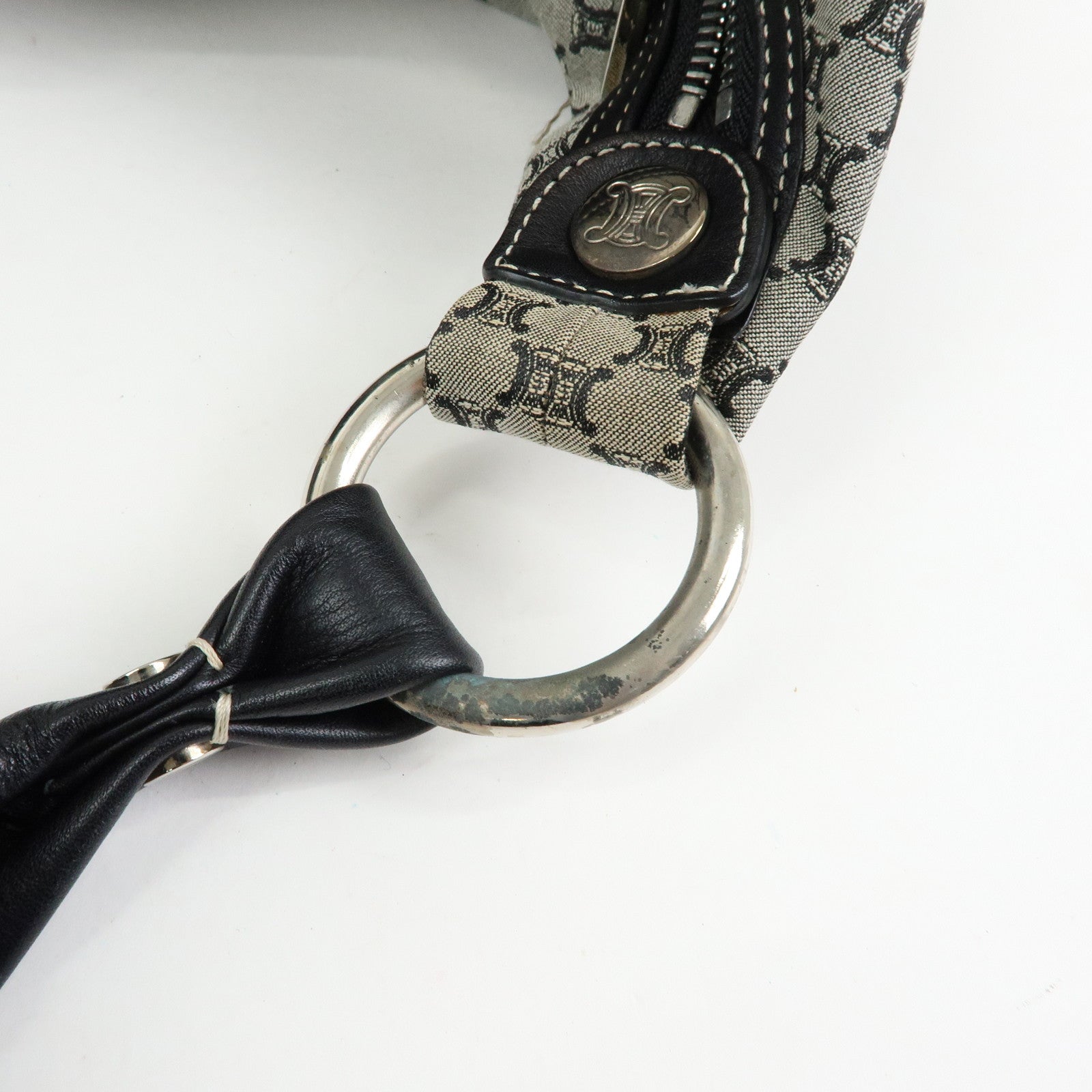 CELINE Macadam Canvas Leather Shoulder Bag Grey Black