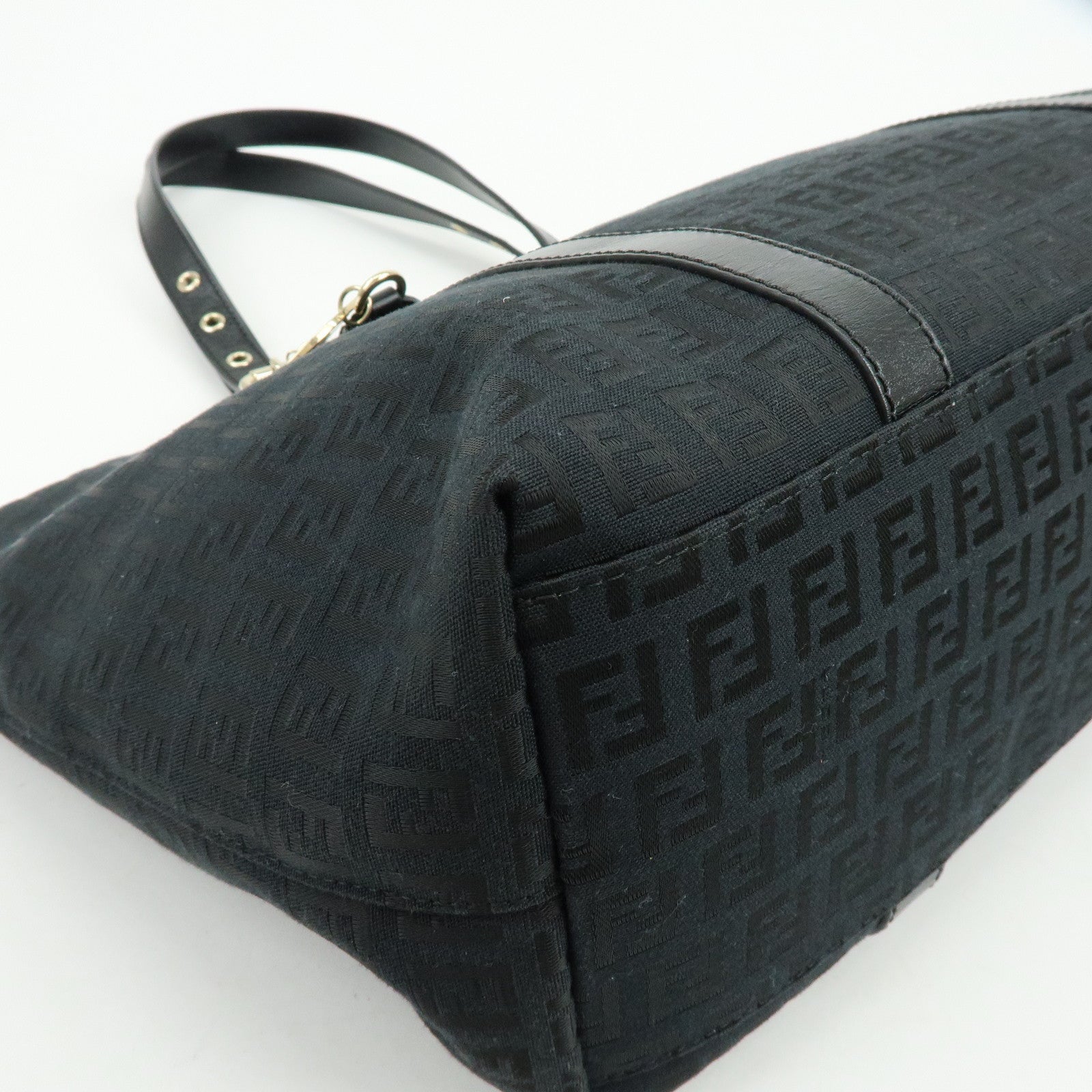 FENDI Zucchino Canvas Leather Tote Bag Shoulder Bag Black 8BH215
