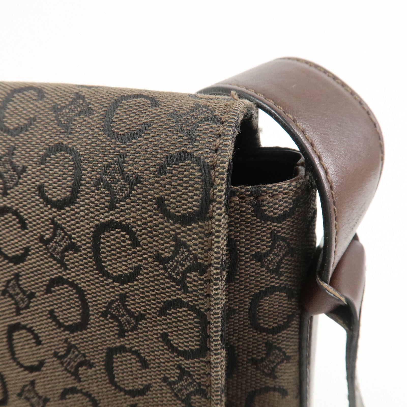 CELINE C Macadam Canvas Leather Shoulder Crossbody Bag Brown