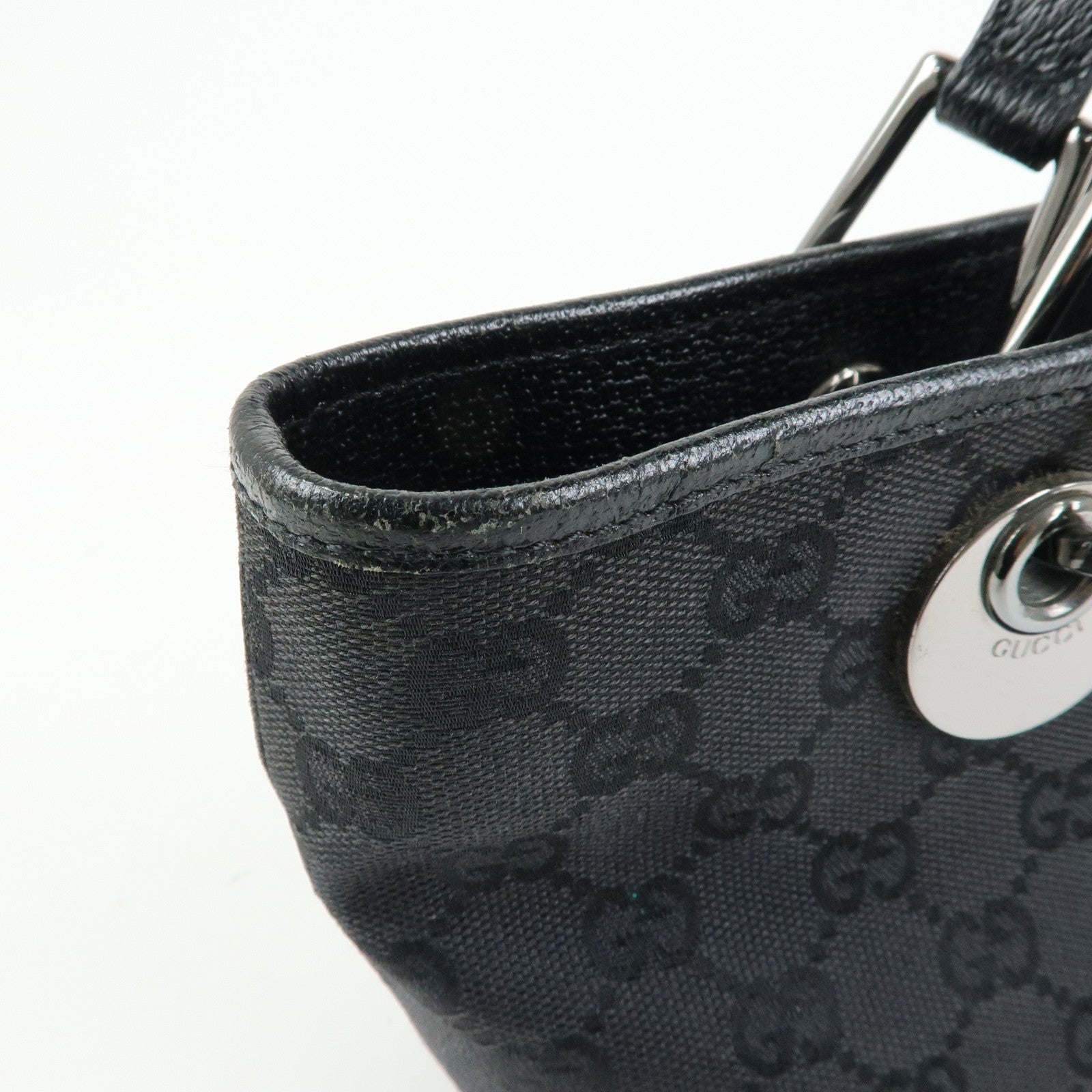 GUCCI GG Canvas Leather Mini Hand Bag Tote Bag Black 120844