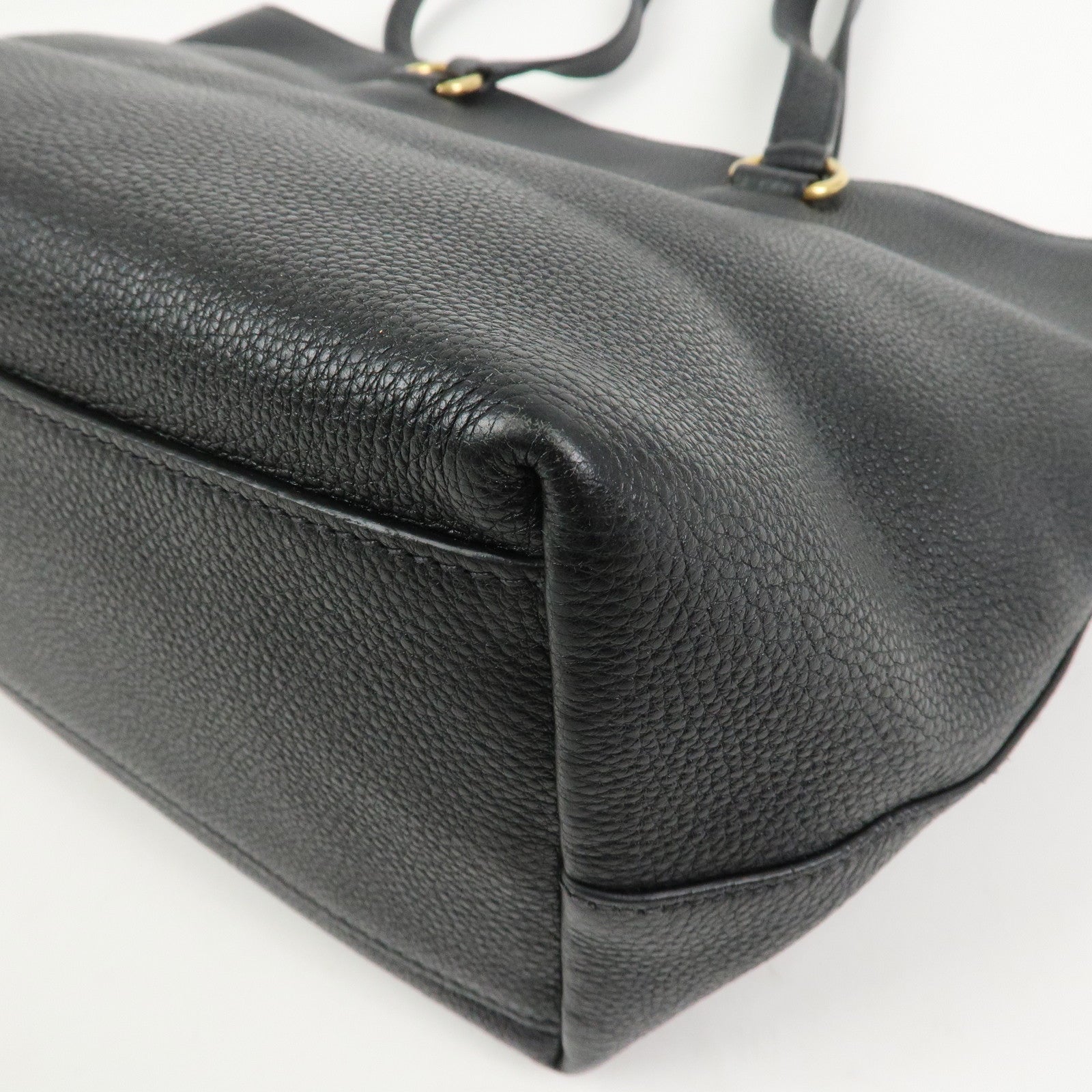 PRADA Logo Vitello Daino Leather Tote Bag Shoulder Bag Black 1BG100