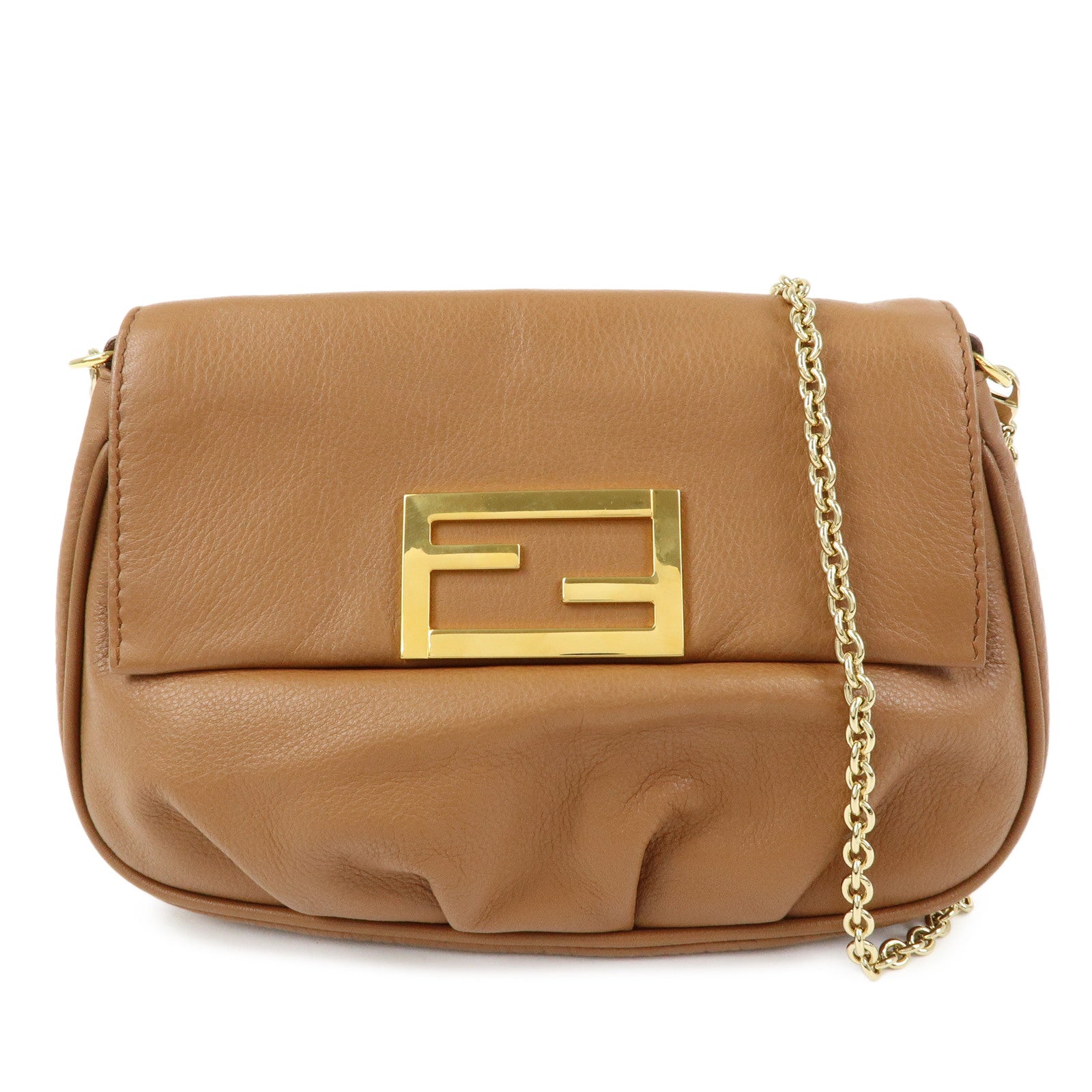 FENDI Leather Chain Shoulder Bag Purse Crossbody Bag 8M0276