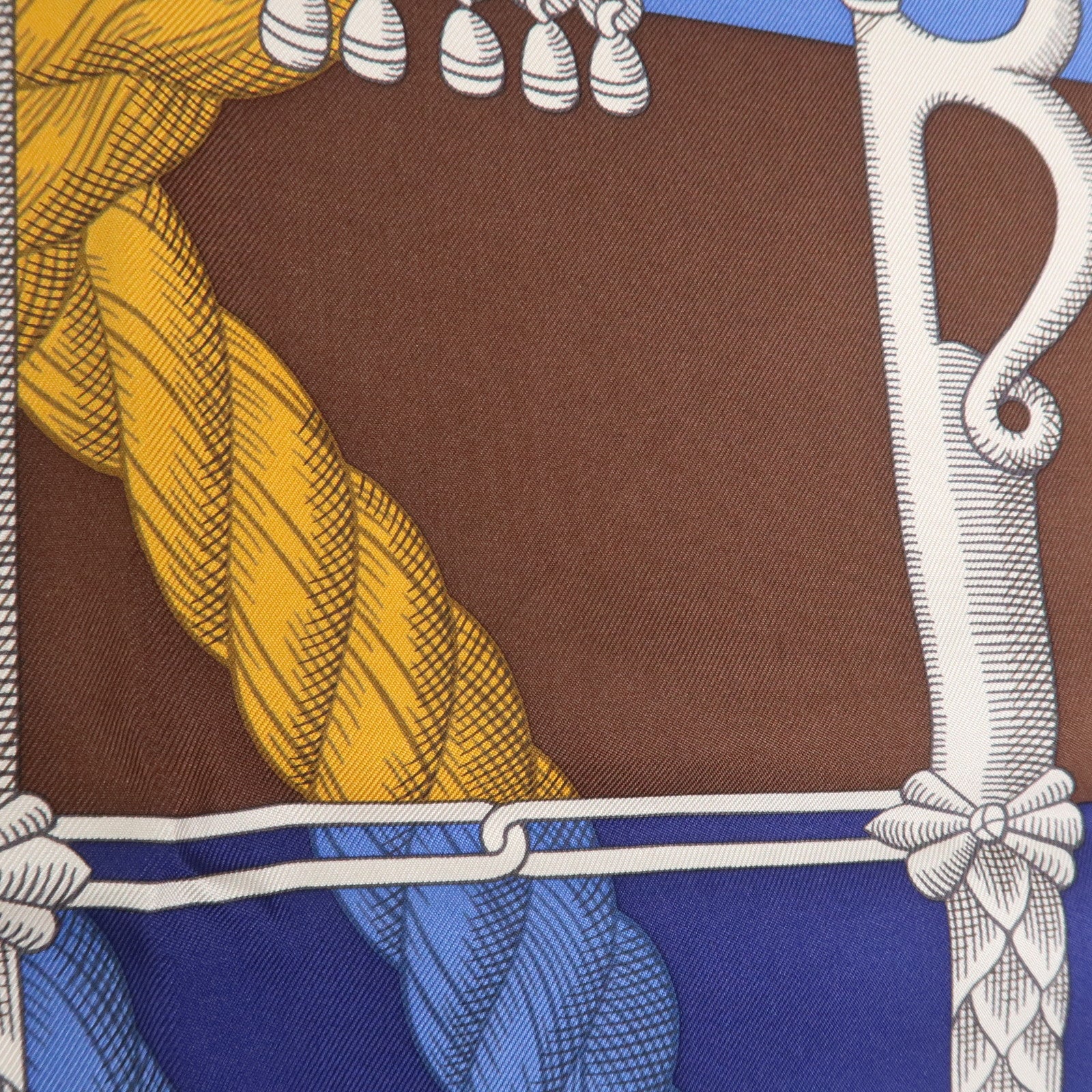 HERMES Carre 90 Silk 100% Scarf DELLA CAVALLERIA Blue Brown