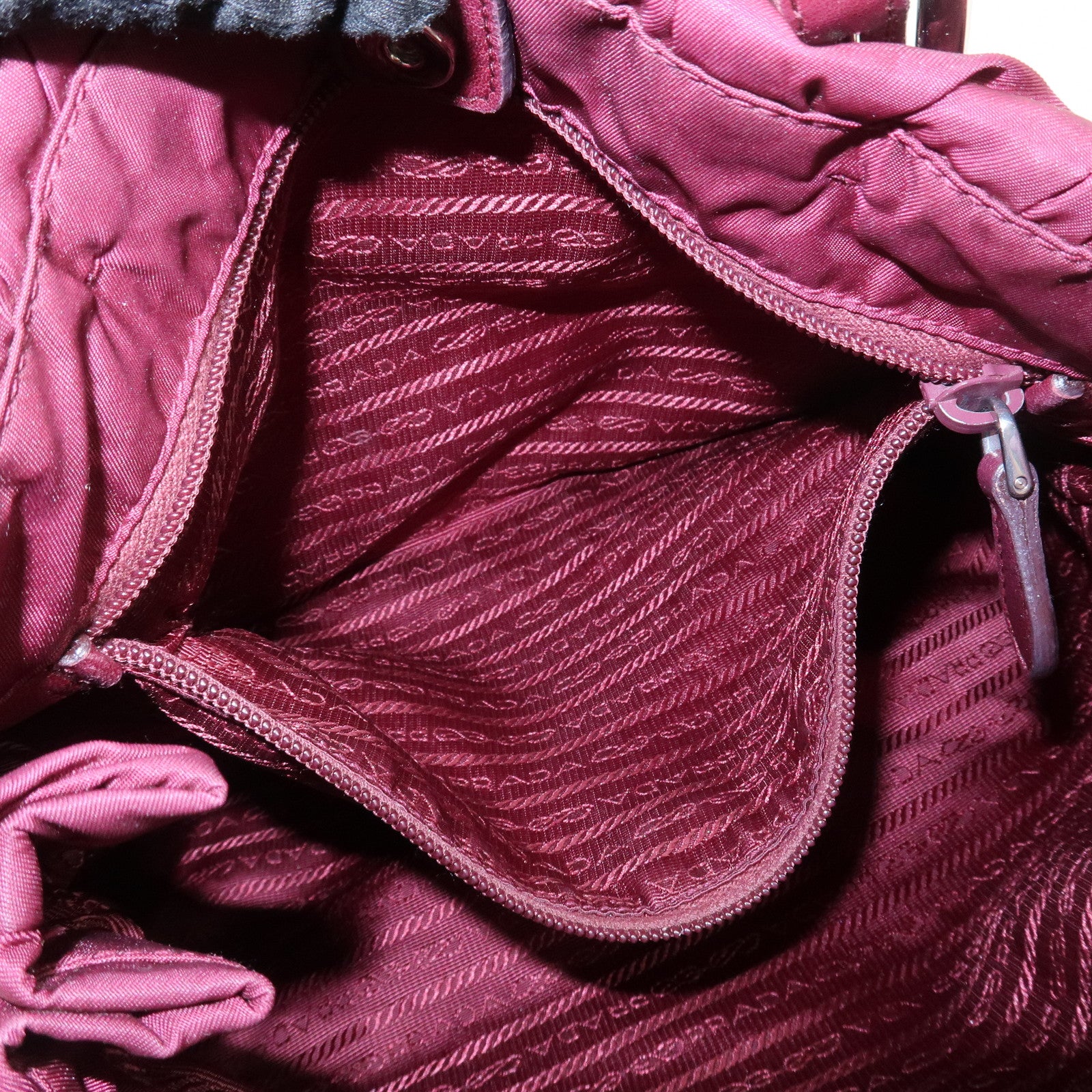 PRADA Triangle Nylon Leather Tote Bag Shoulder Bag Bordeaux