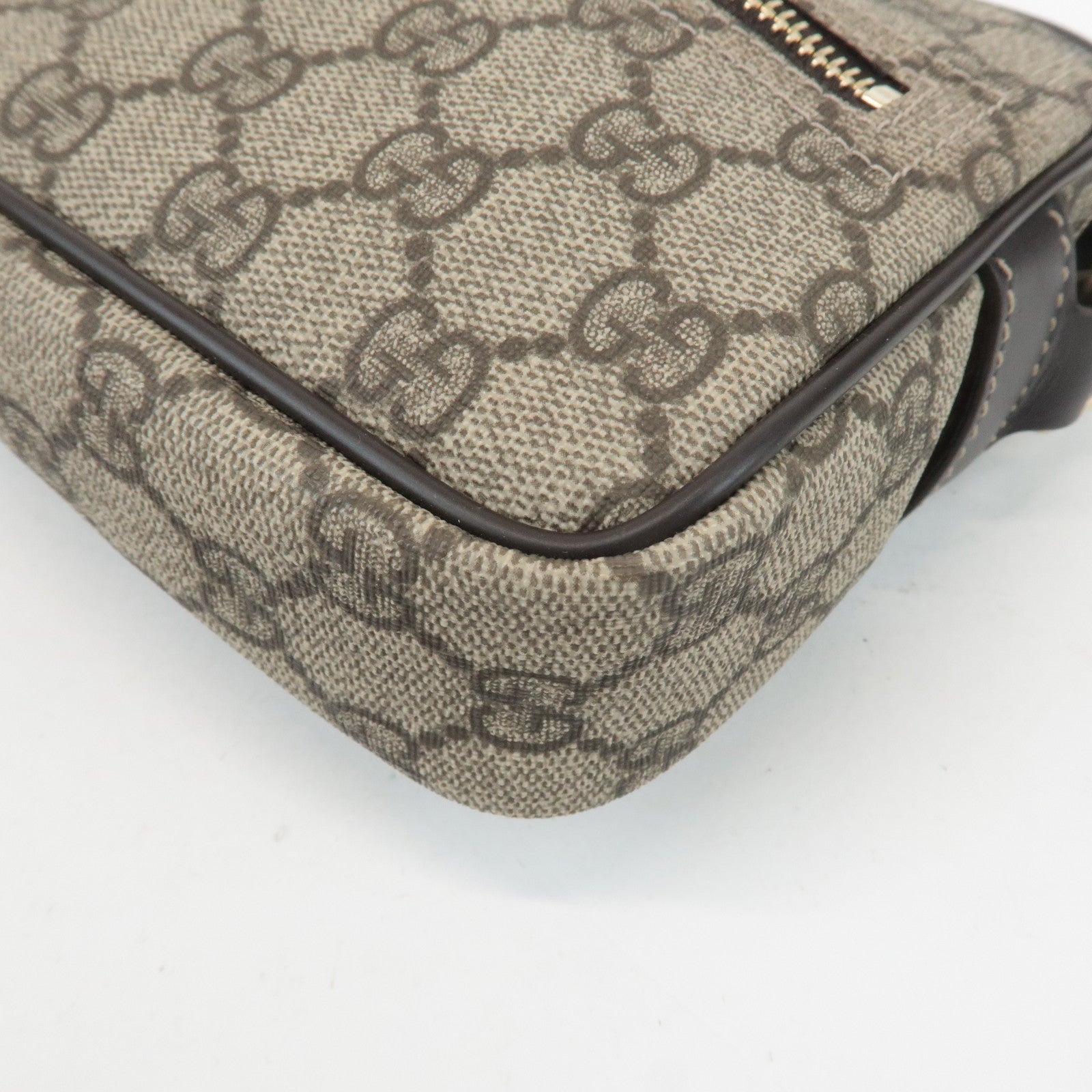 GUCCI GG Supreme Leather Shoulder Bag Beige Dark Brown 201447 Used