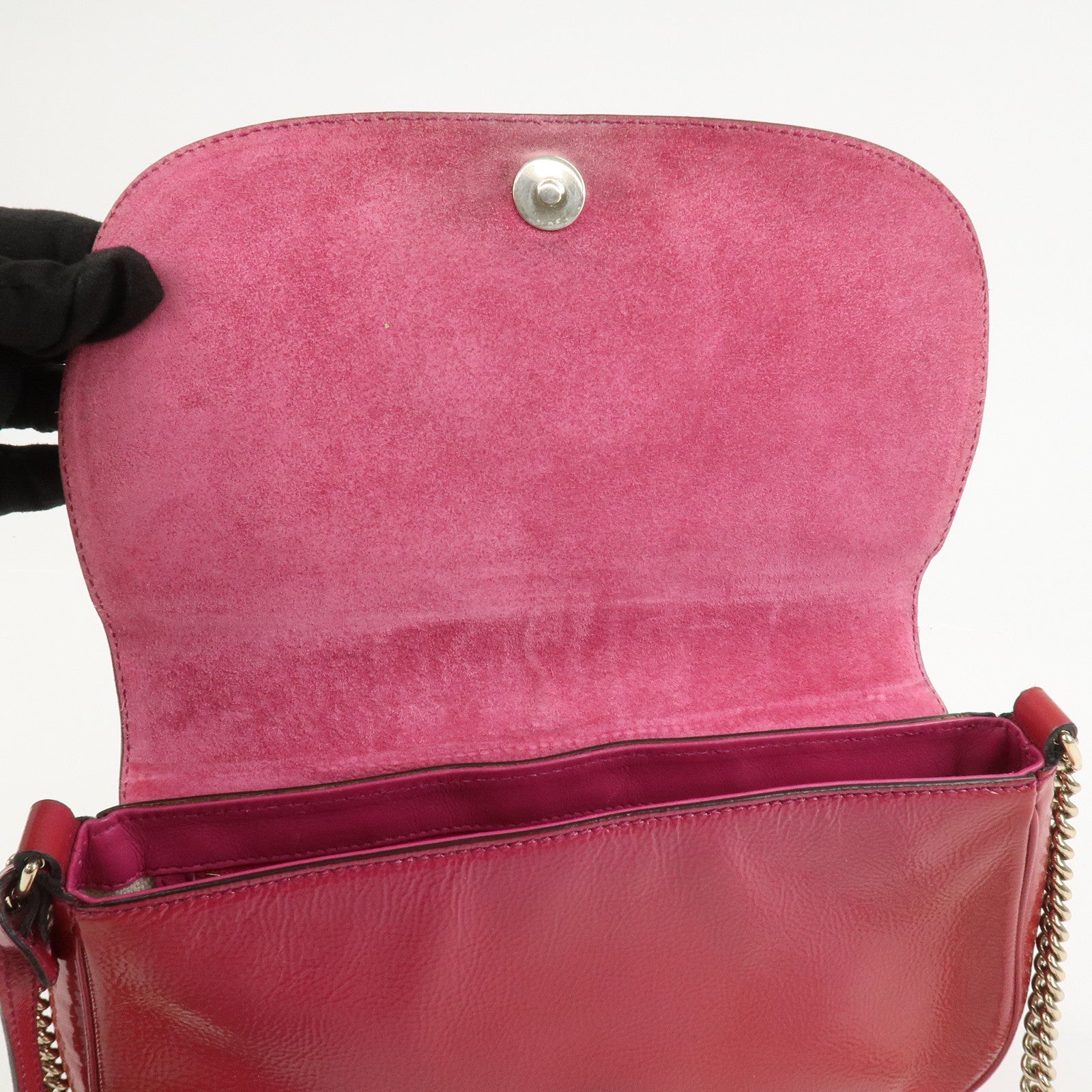 GUCCI SOHO Patent Leather Chain Shoulder Bag Red 336752