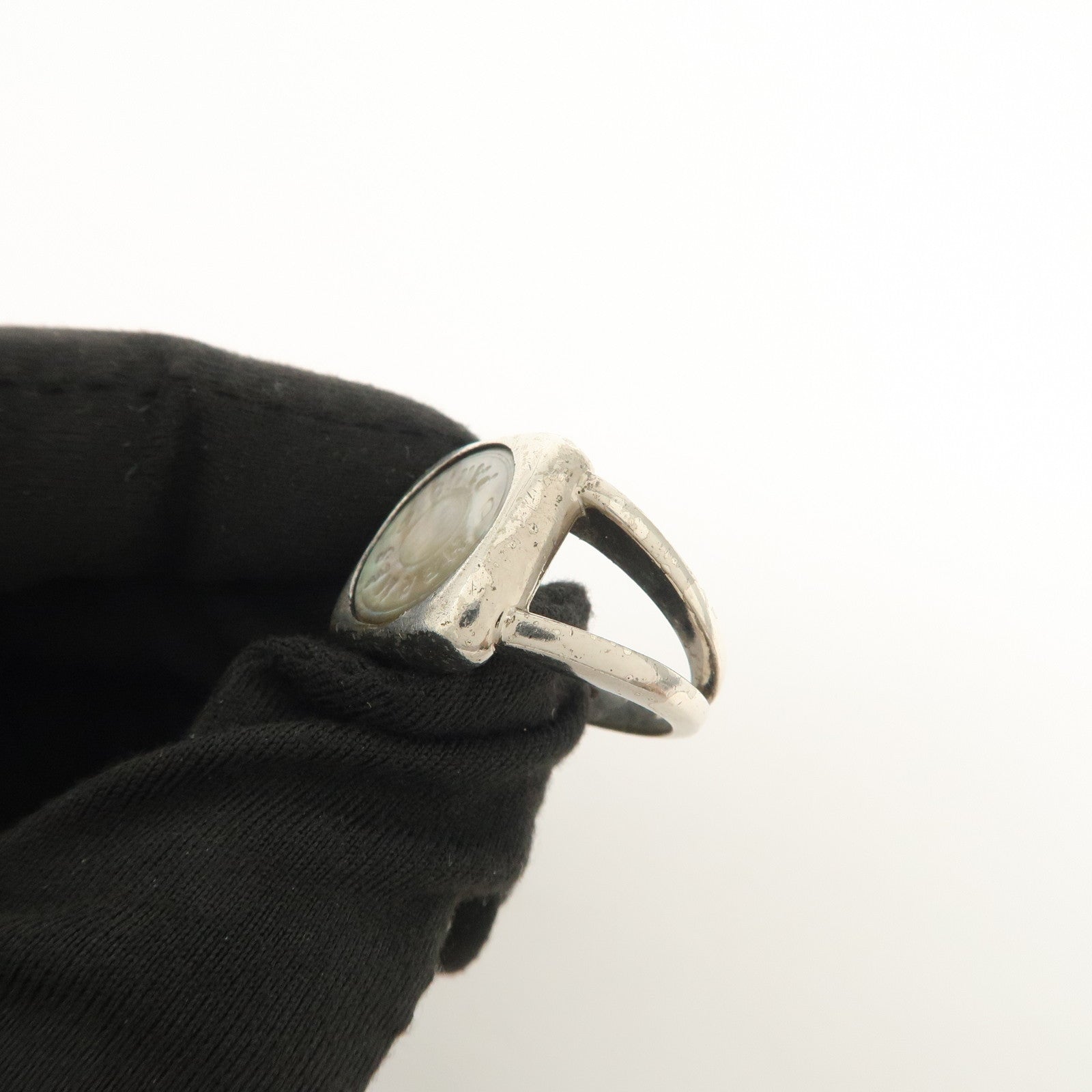 HERMES Logo Corozo Serie Ring Metal Shell Silver