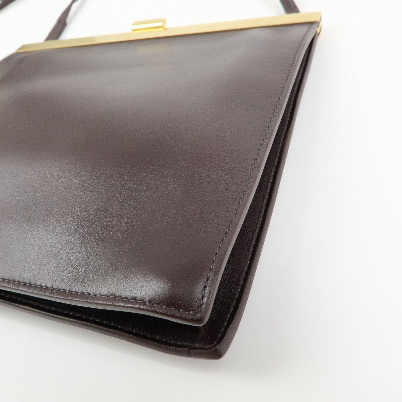 CELINE Leather Mini Clasp Shoulder Bag Dark Brown 181053ASG