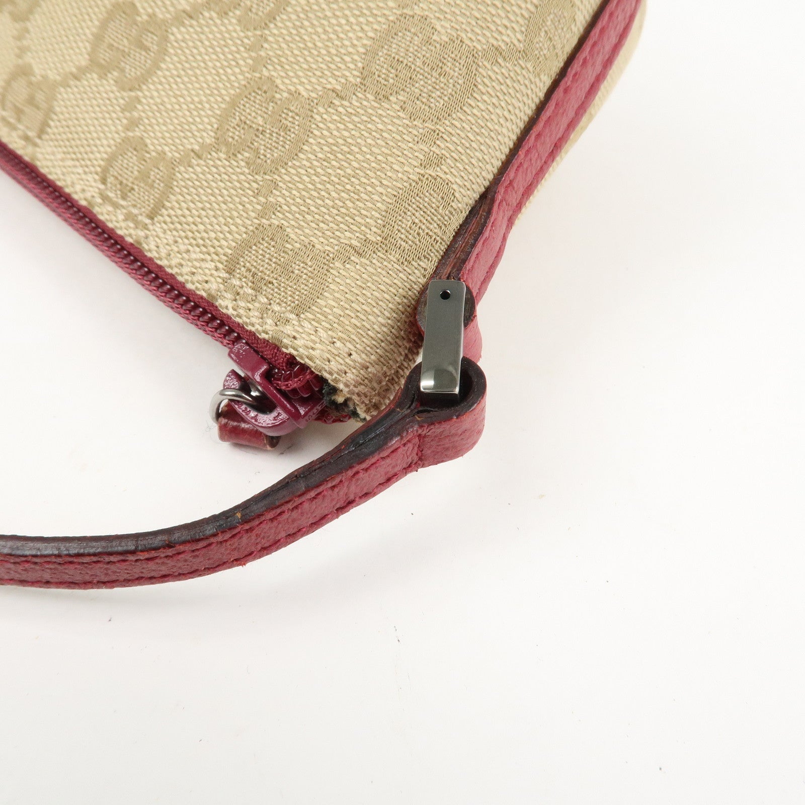 GUCCI Boat Bag Logo GG Monogram Canvas Hand Bag Beige Pink 07198