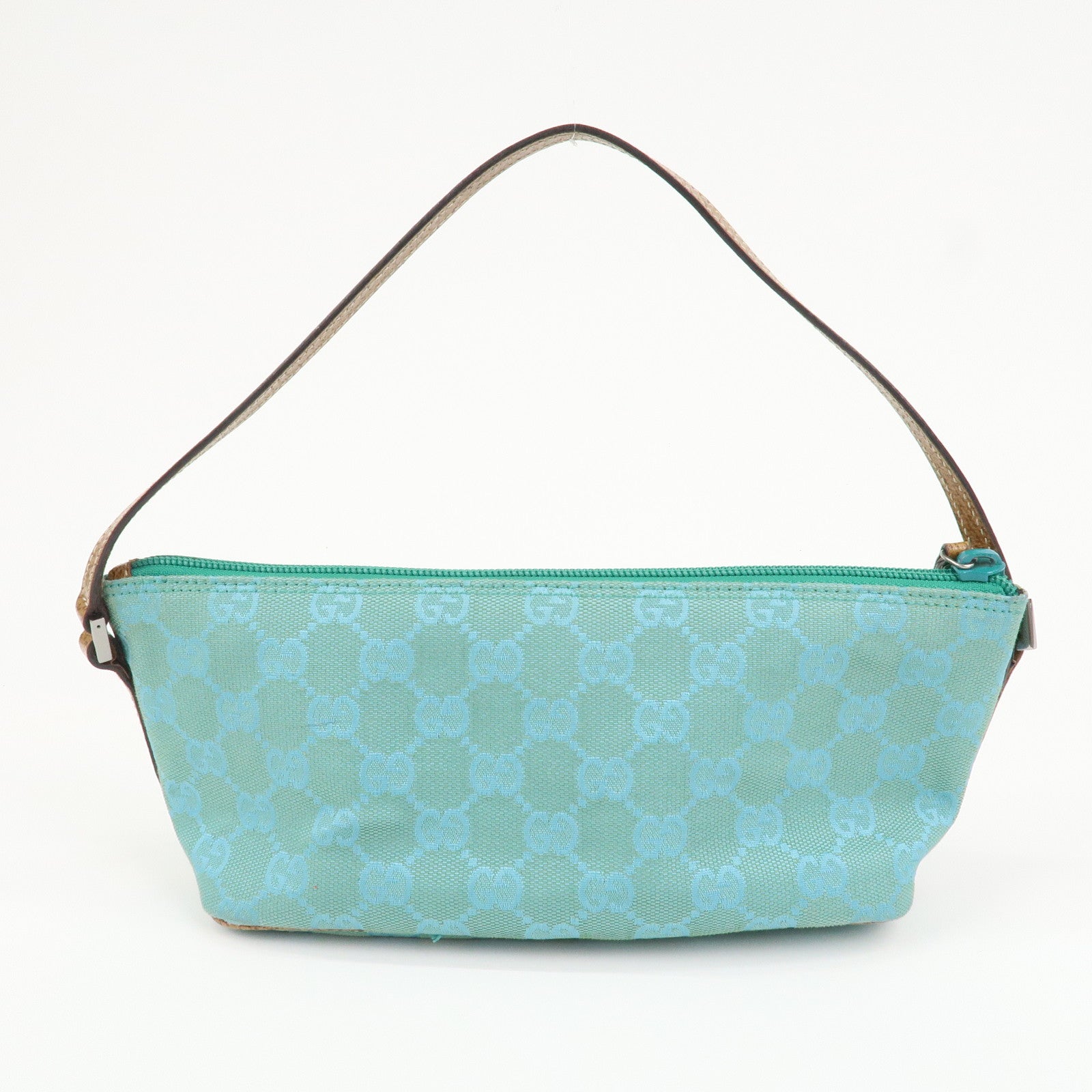 GUCCI Boat Bag GG Canvas Leather Hand Bag Pouch Blue 07198