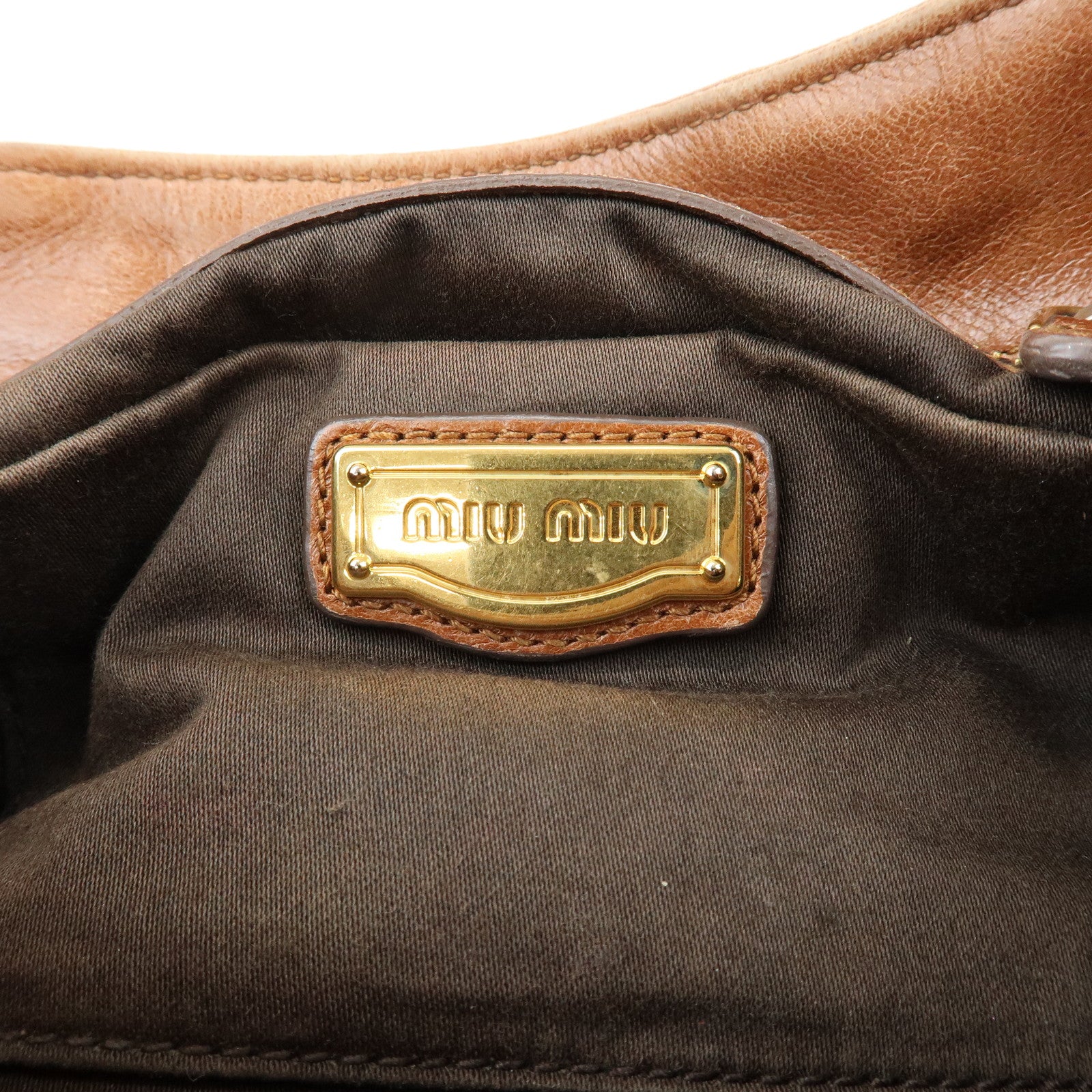 MIU MIU Leather Side Ribbon 2Way Shoulder Bag Hand Bag Brown RN0686