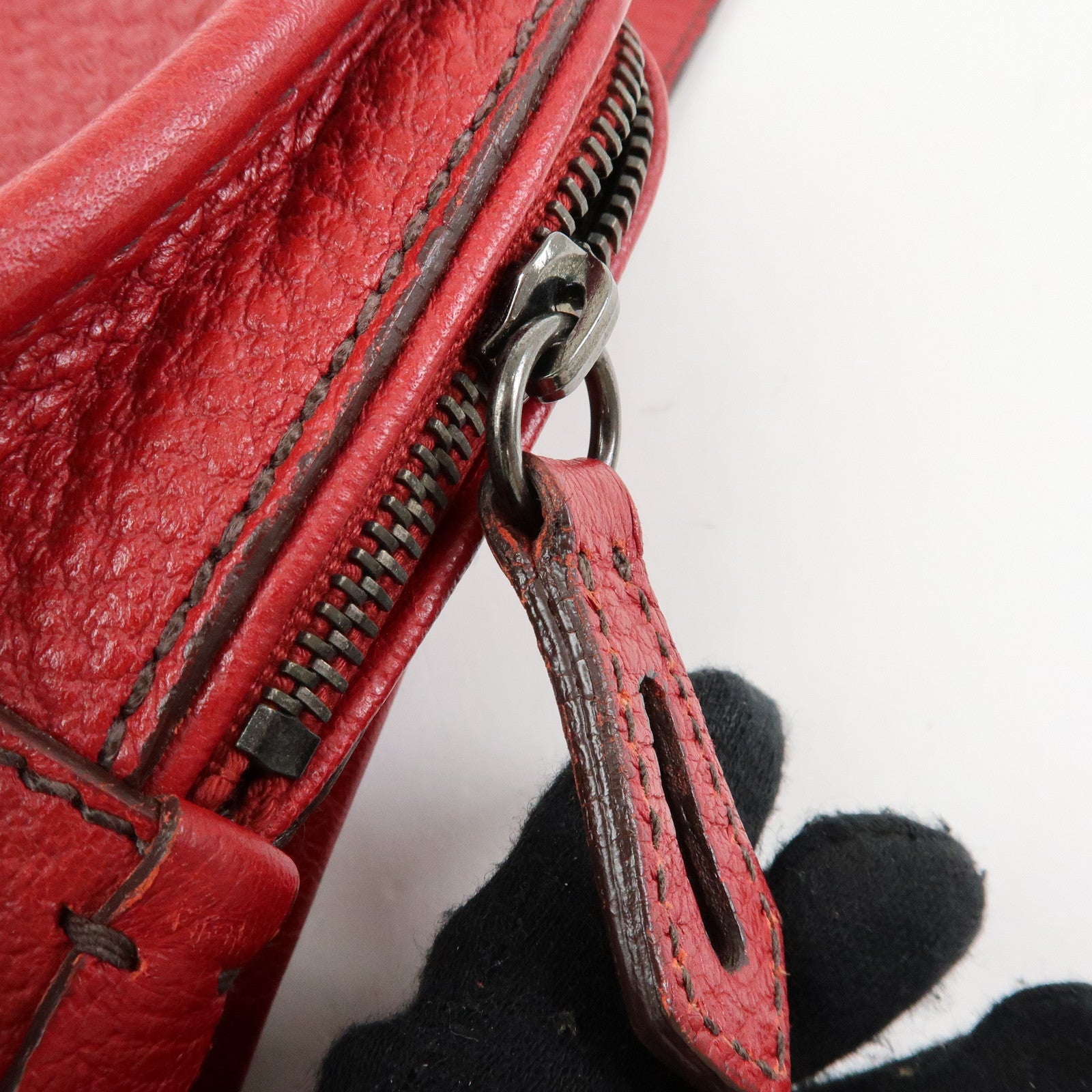 PRADA Triangle Logo Leather Shoulder Bag Satchel Bag Hand Bag Red