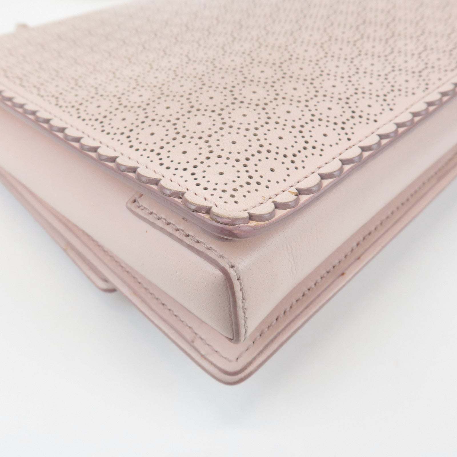 Ferragamo Vara Leather Ribbon Chain Shoulder Bag Pink Used