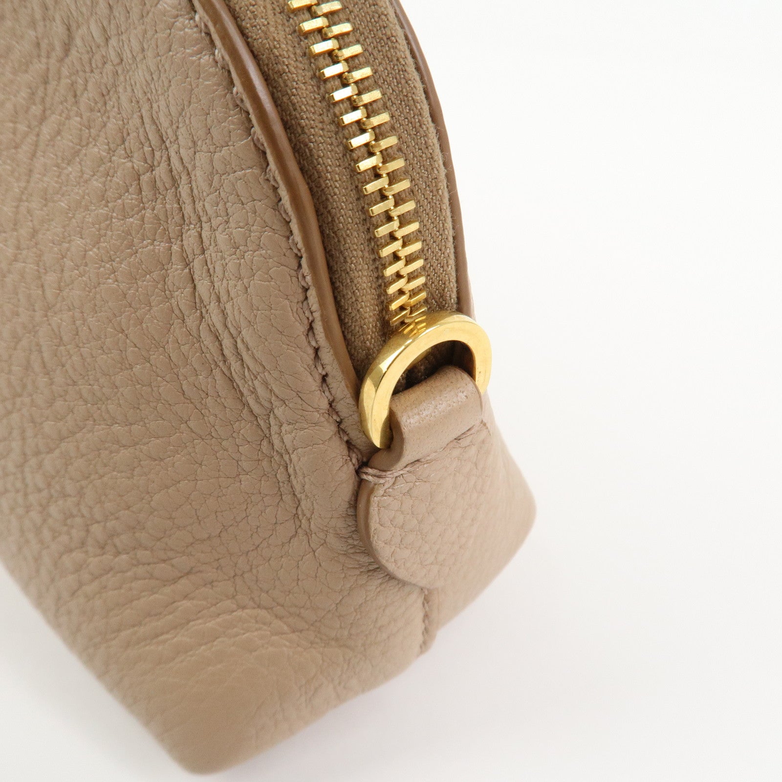 PRADA Logo Leather Cosmetic Pouch Clutch Beige 1ND005