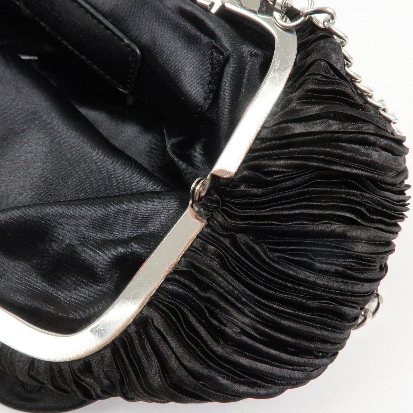 VALENTINO Nylon Chain Shoulder Bag Black Crystal Kiss Lock Used