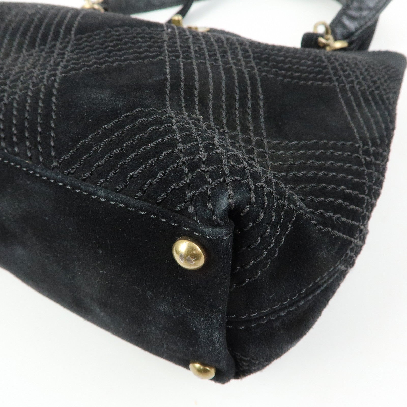 CHANEL COCO Mark Wild Stitch Suede Lamb Skin Tote Bag Black