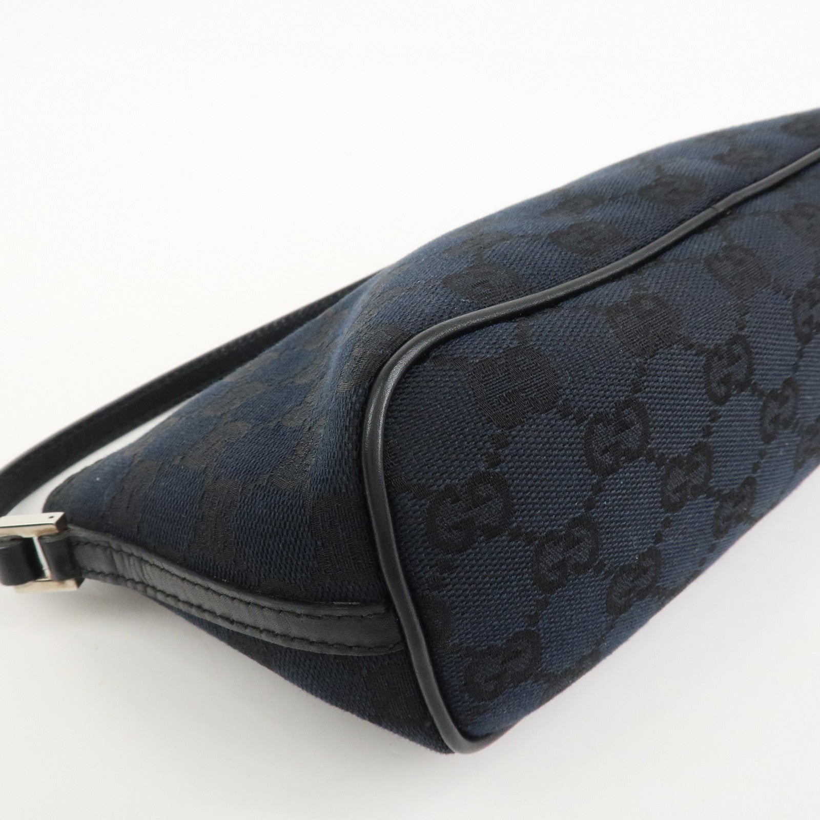 GUCCI GG Canvas Leather Accessory Pouch Hand Bag Navy 039.1103