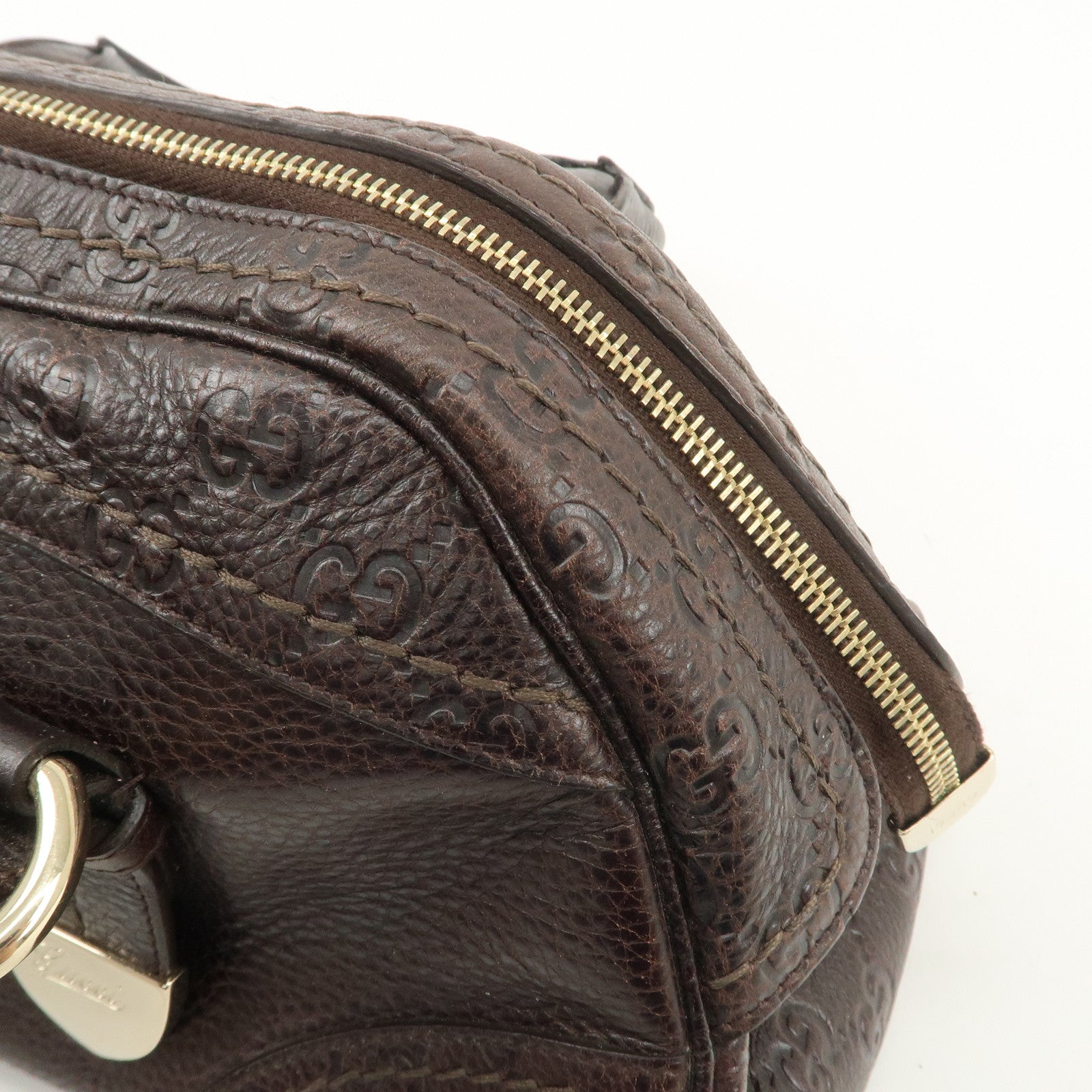 GUCCI Guccissima Leather Mini Boston Bag Hand Bag Dark Brown 181508 Used