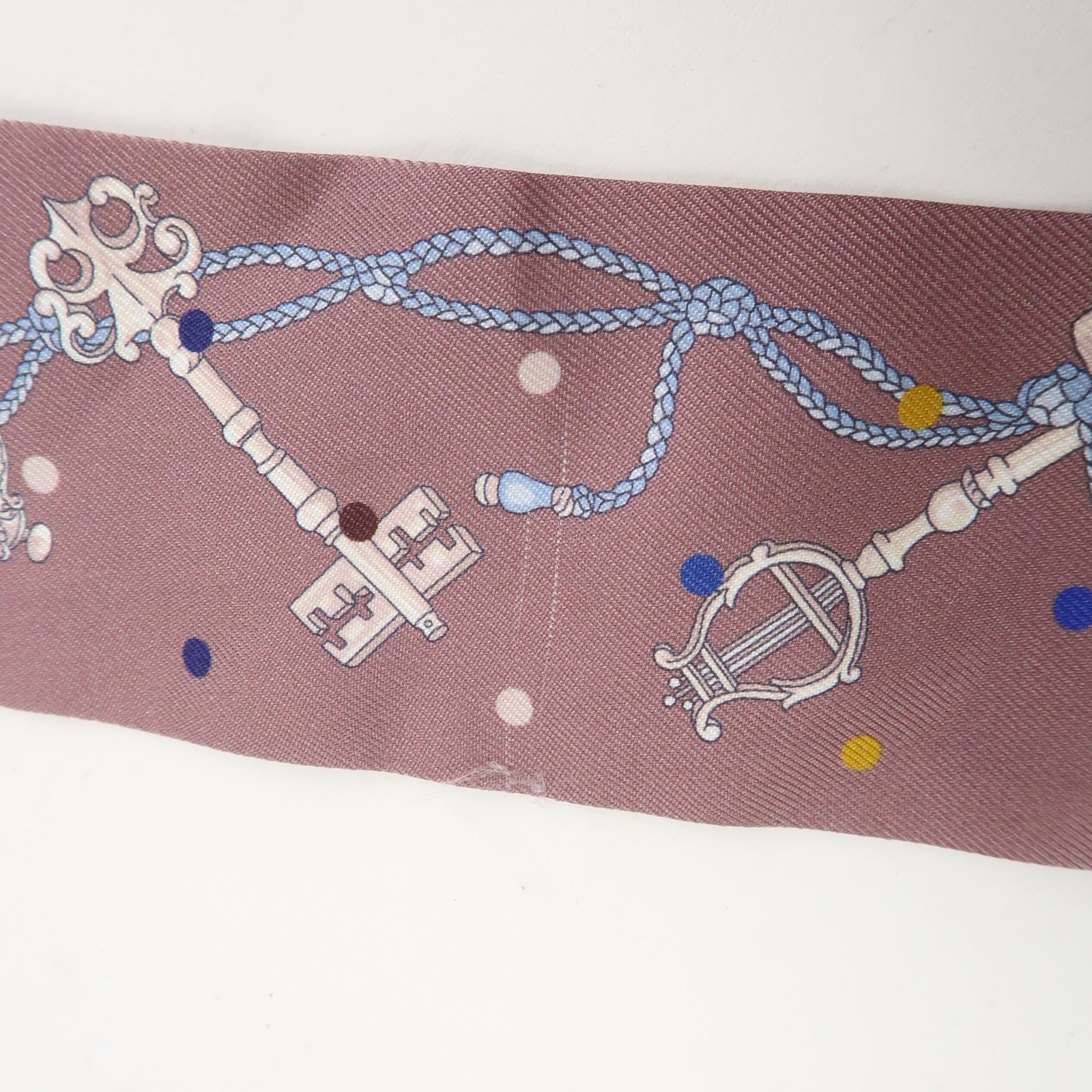 HERMES Silk 100% Twilly Scarf LES CLES A POIS Purple Multicolor