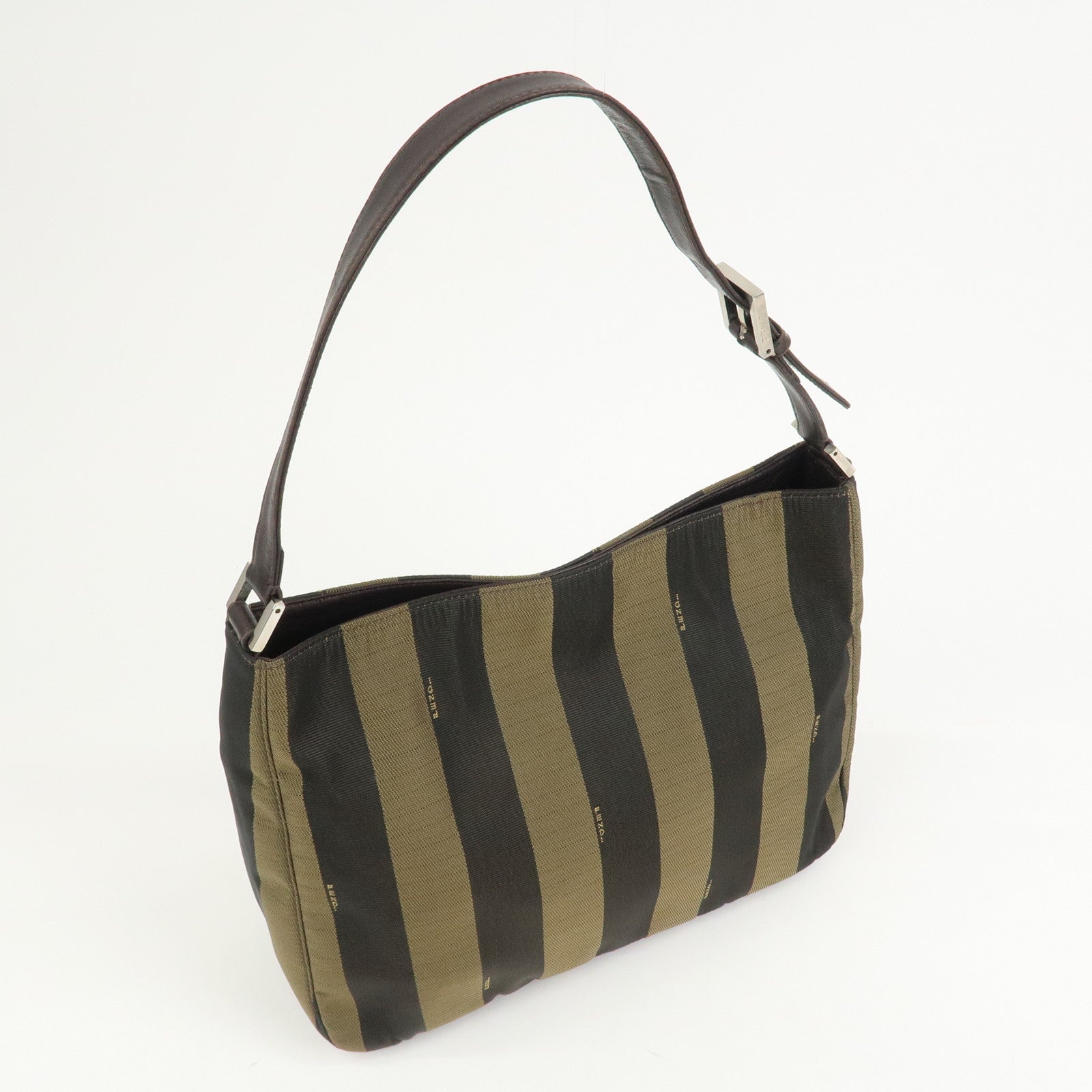FENDI Pequin Logo Canvas Leather Shoulder Bag Hand Bag Brown 26652