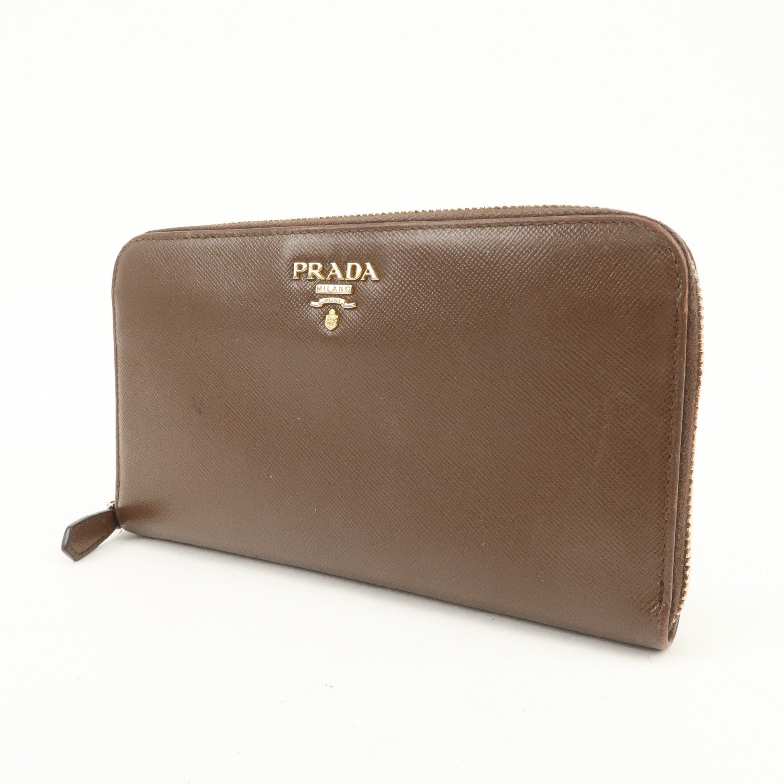 PRADA Triangle Logo Saffiano Leather Round Zippy Wallet 1M0506