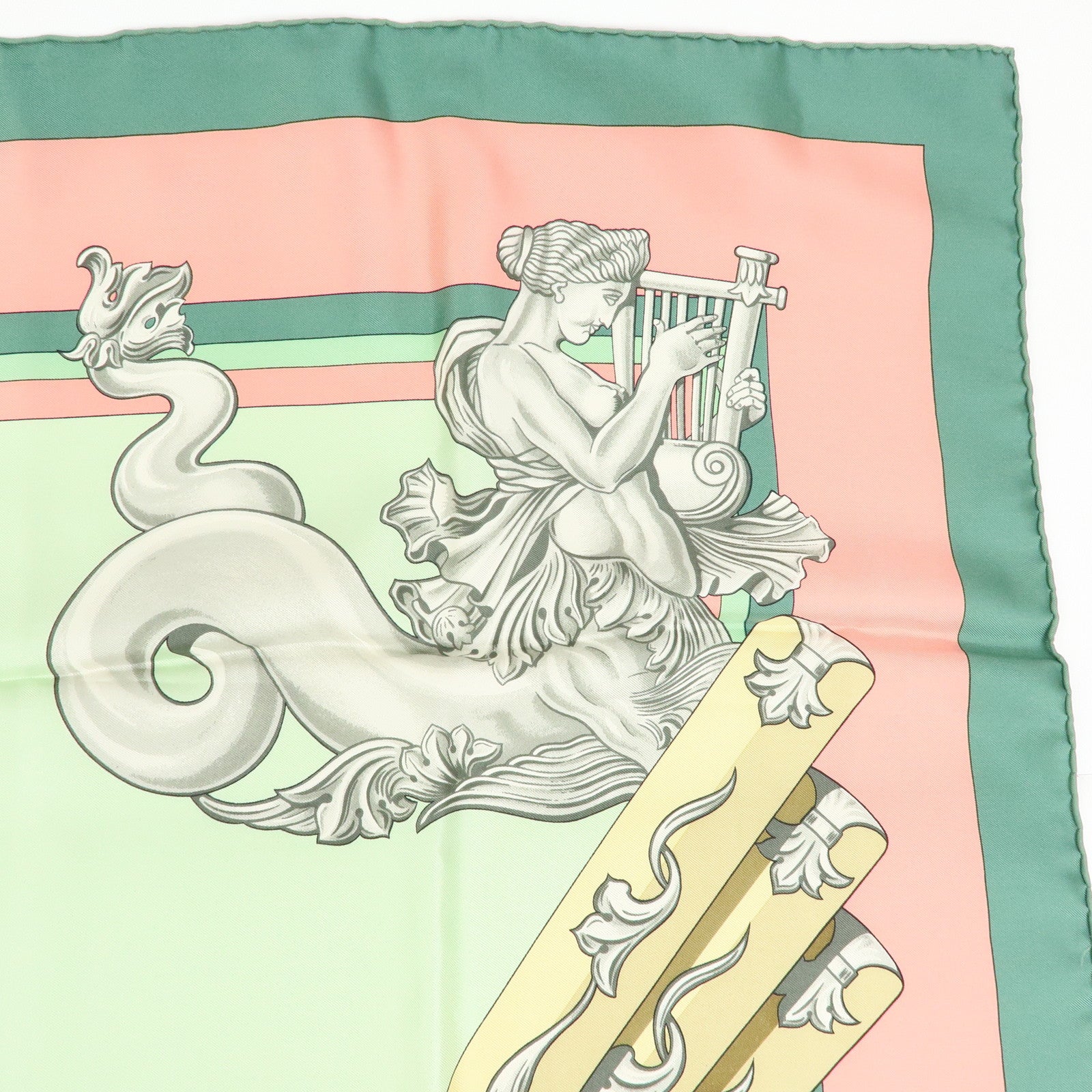 HERMES Carre 90 Silk 100% Scarf Sailing Age Sailing Ship Angel