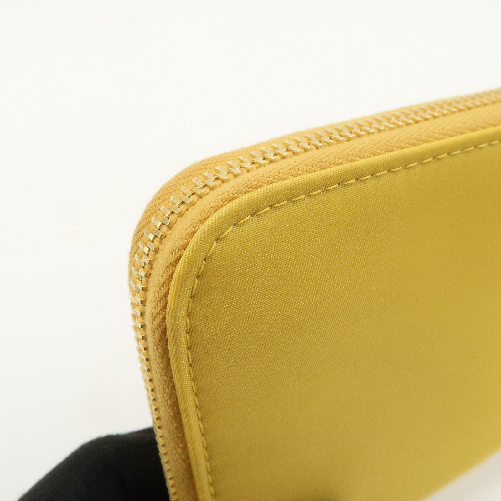 PRADA Triangle Logo Nylon Leather Round Zippy Long Wallet Yellow