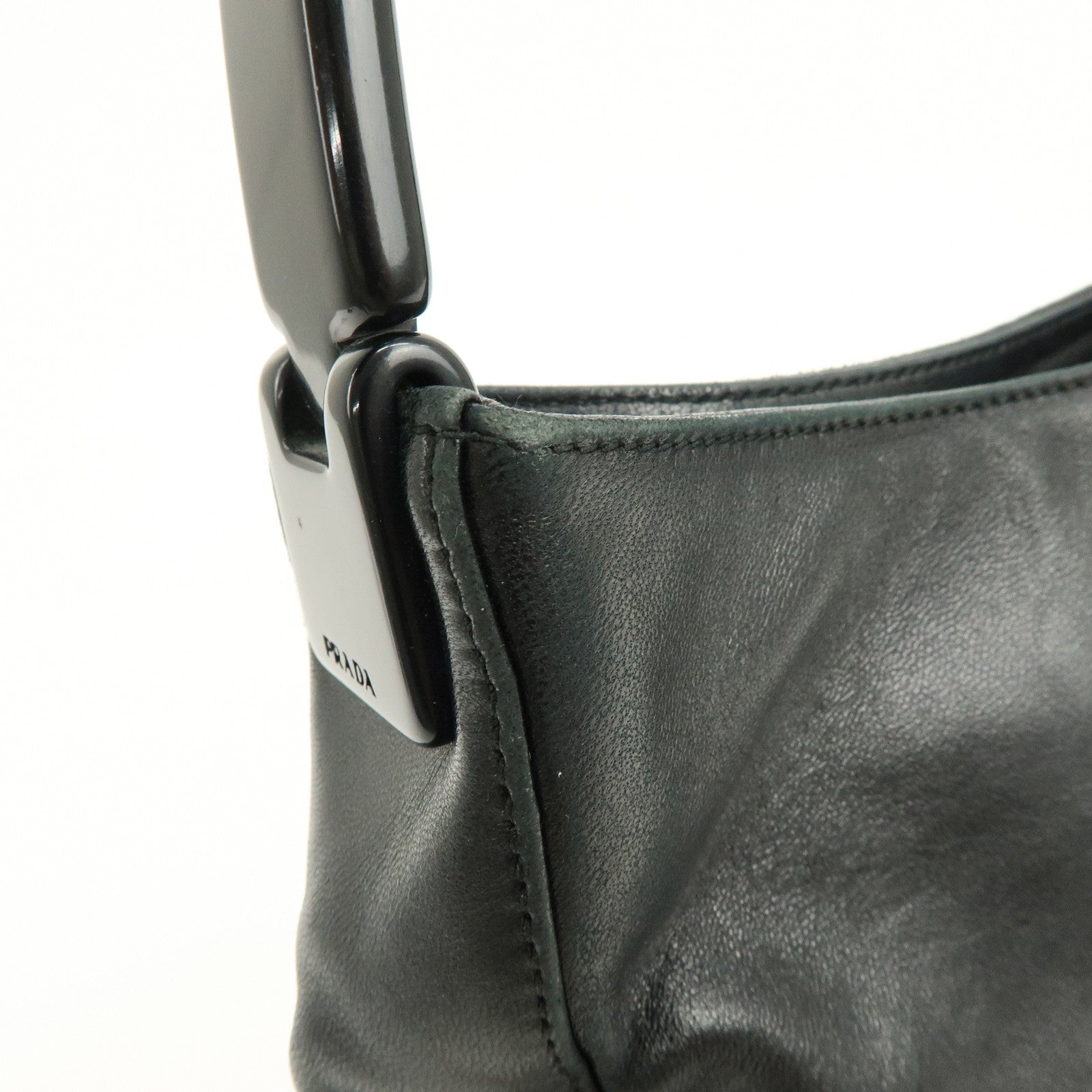 PRADA Leather Plastic Hobo Shoulder Bag Hand Bag Black