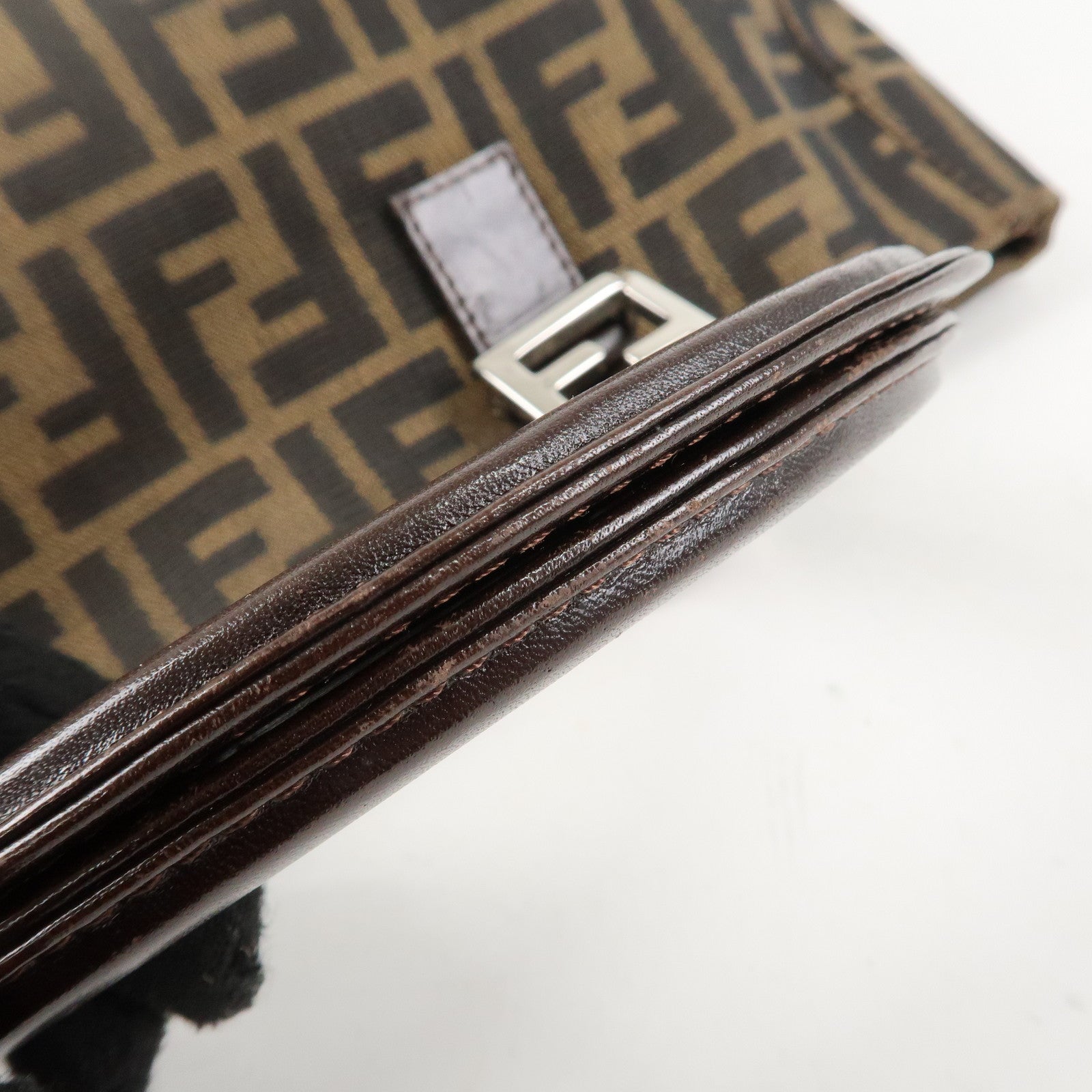 FENDI Zucca Canvas Leather Tote Bag Hand Bag Black Brown 26693 Used