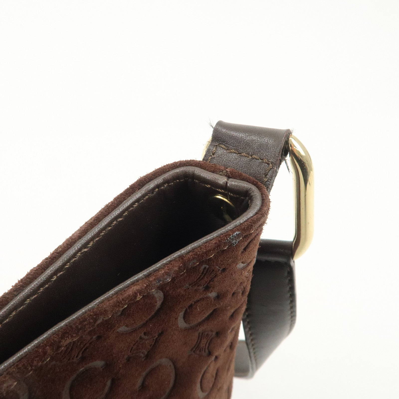 CELINE C Macadam Suede Leather Shoulder Bag Brown
