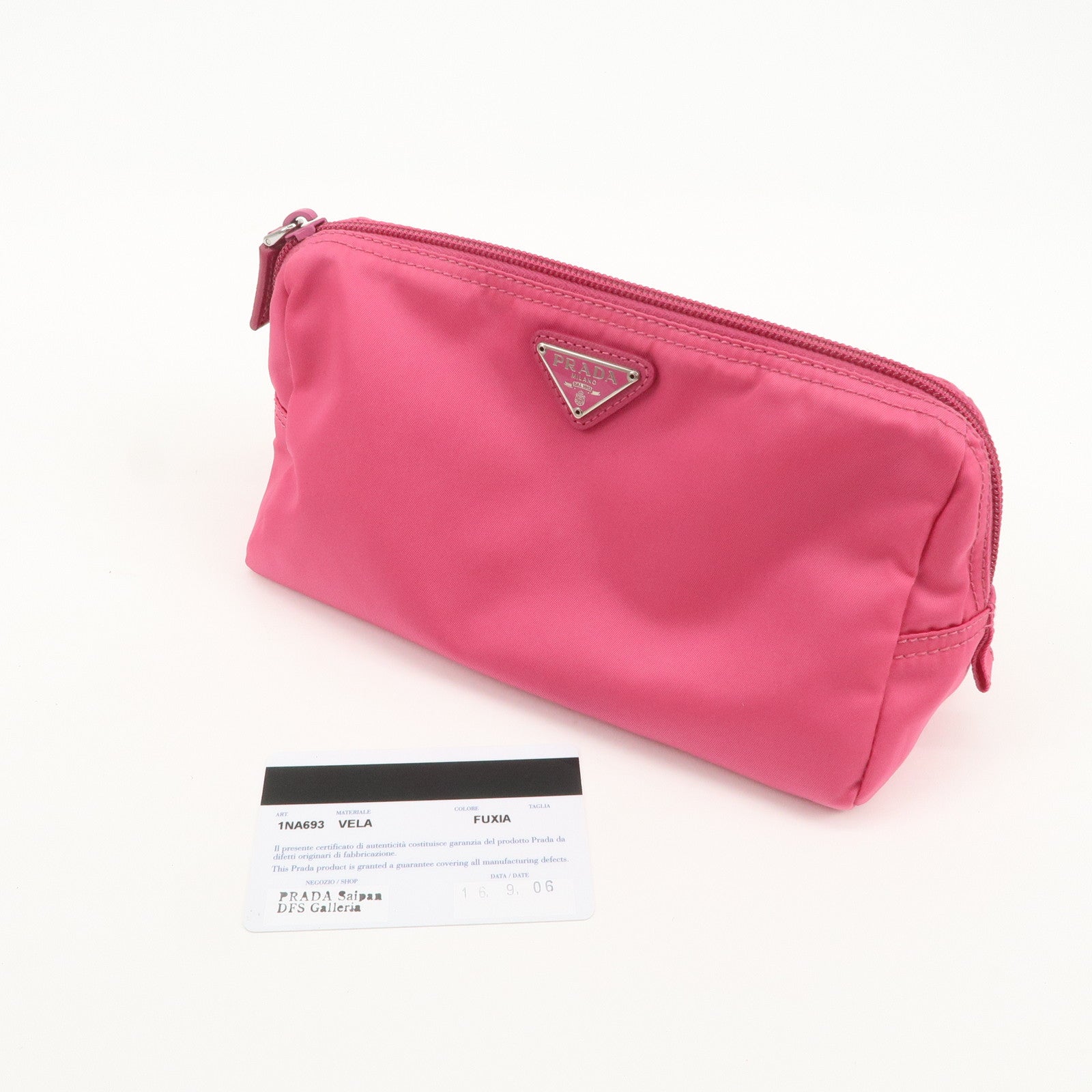 PRADA Triangle Logo Nylon Pouch Cosmetic Pouch Fuchsia Pink 1NA693