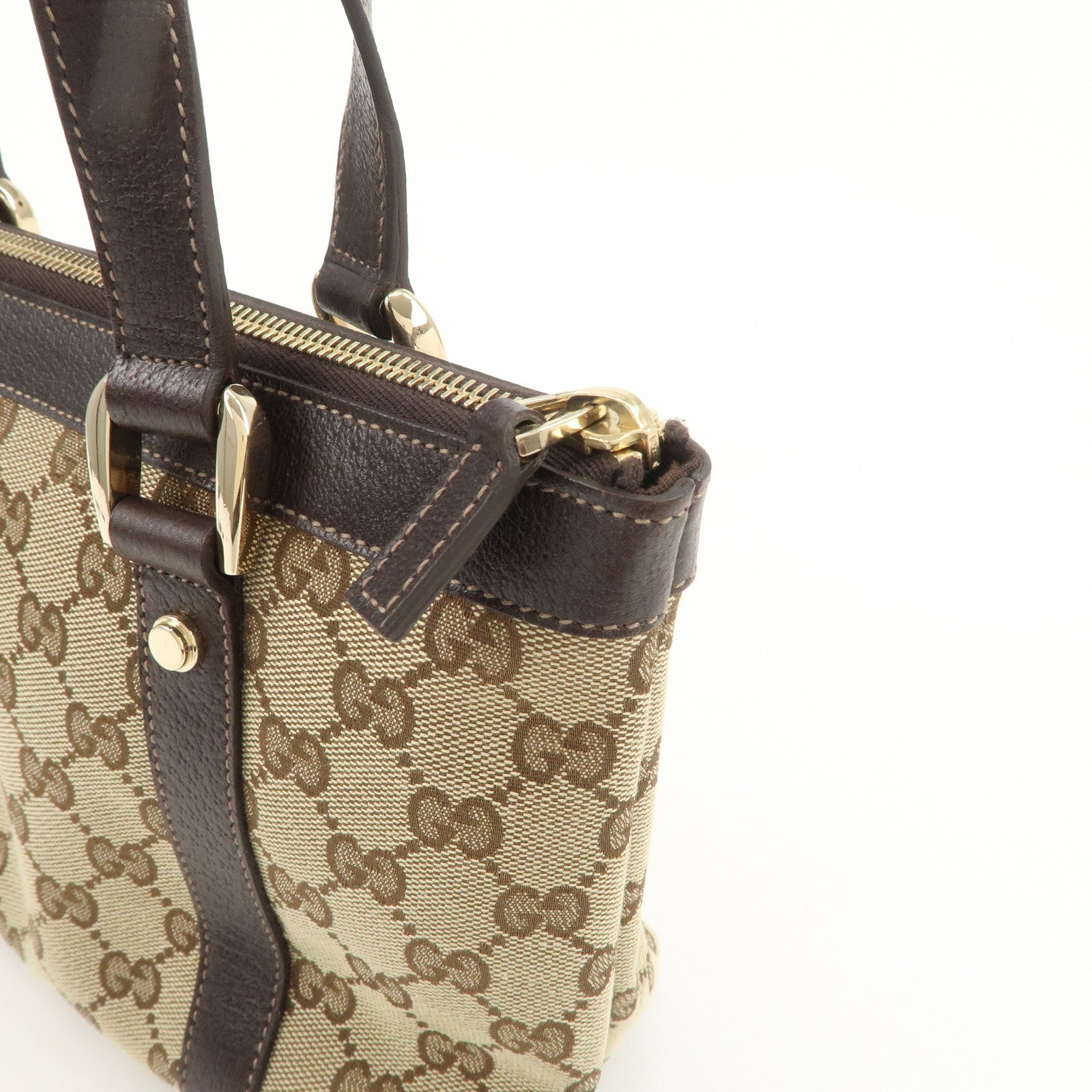 GUCCI Abbey GG Canvas Leather Tote Bag Beige Dark Brown 141471