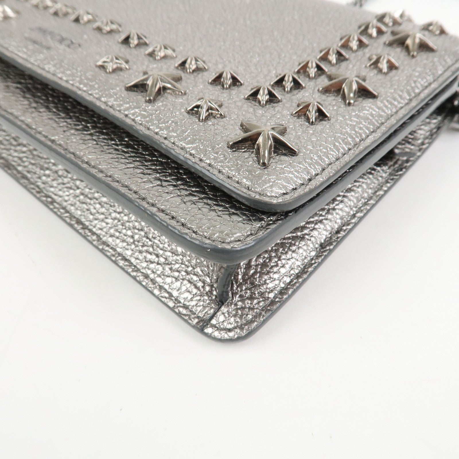 JIMMY CHOO 2Way Leather Chain Shoulder Bag Crossbody Bag Silver