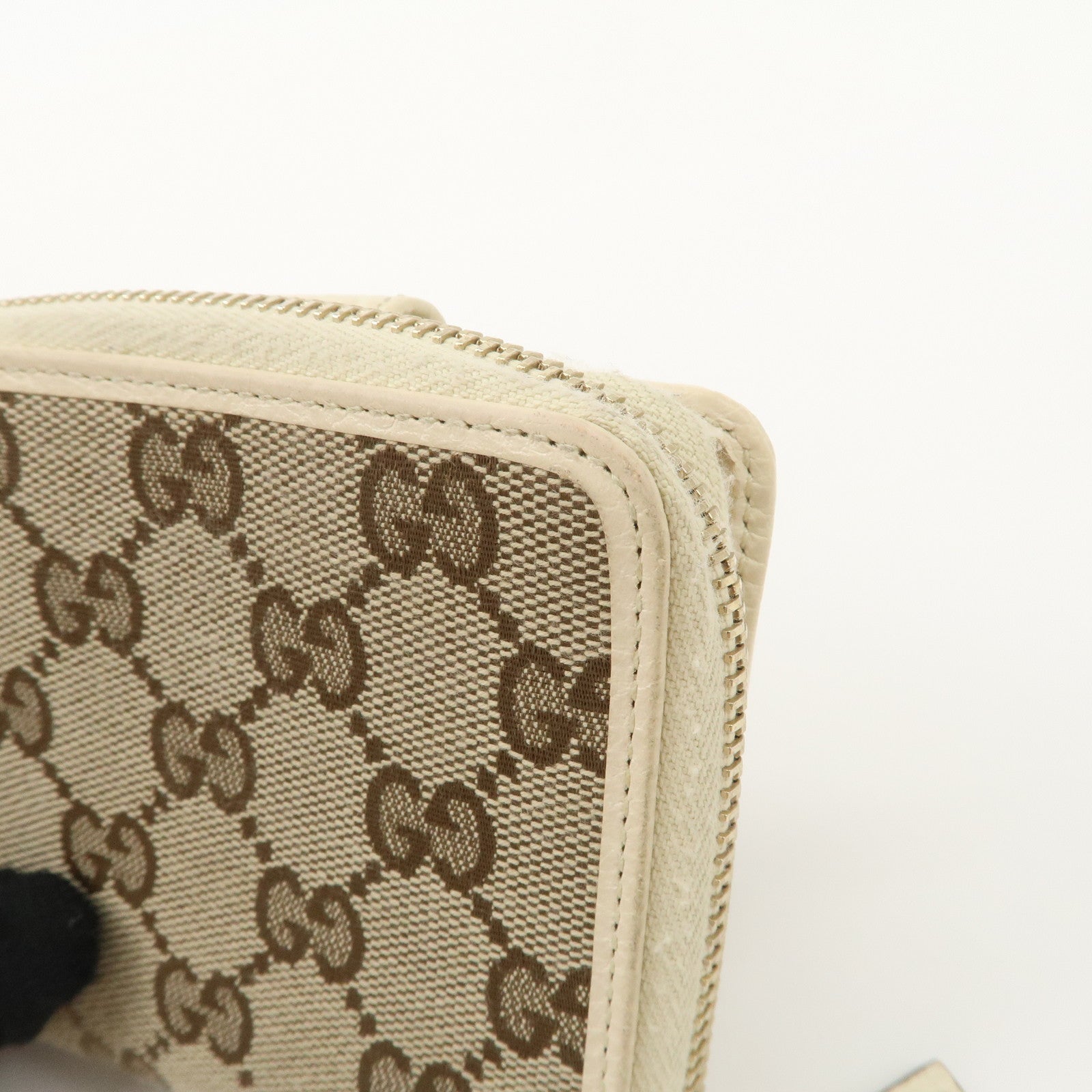 GUCCI GG Canvas Leather Bi-fold Wallet Beige Ivory 346056 Used