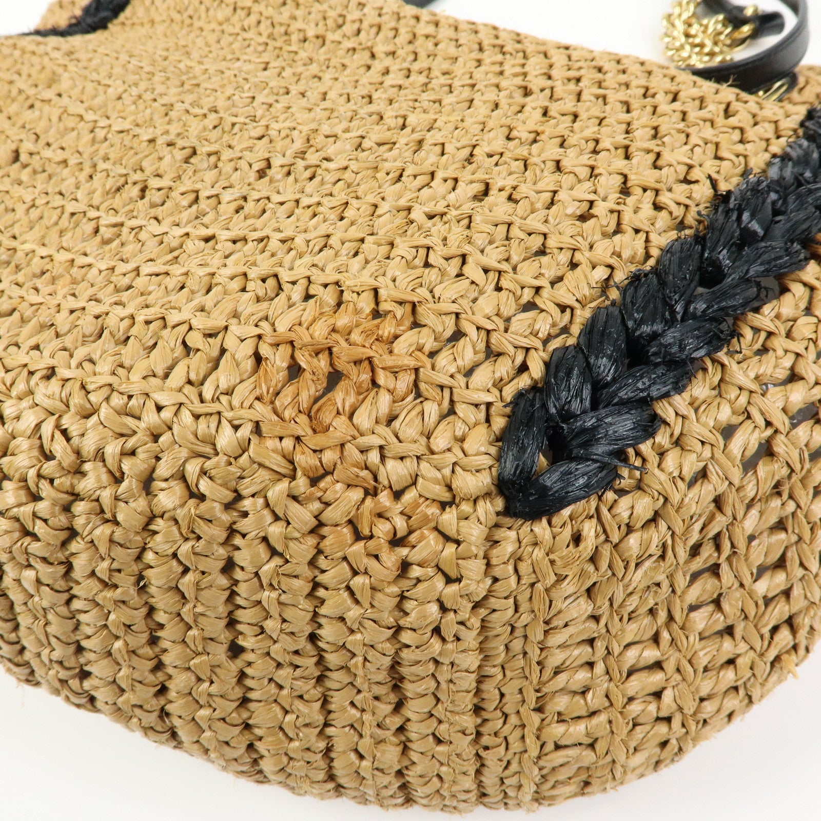 GUCCI GG Straw Leather Tote Bag Shoulder Bag Natural Black 574431