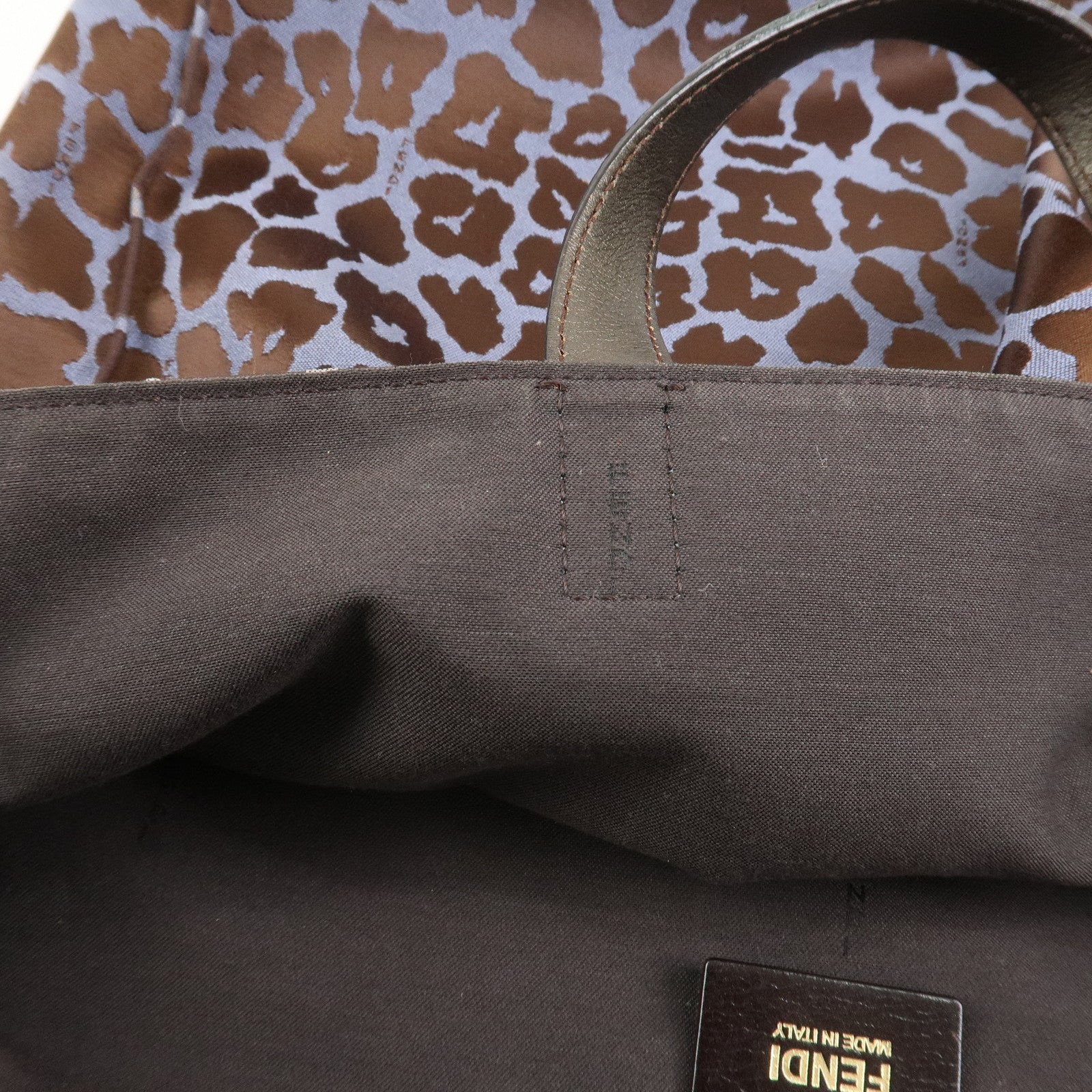 FENDI Leopard Canvas Satin Leather Tote Bag Hand Bag Blue 8BH173