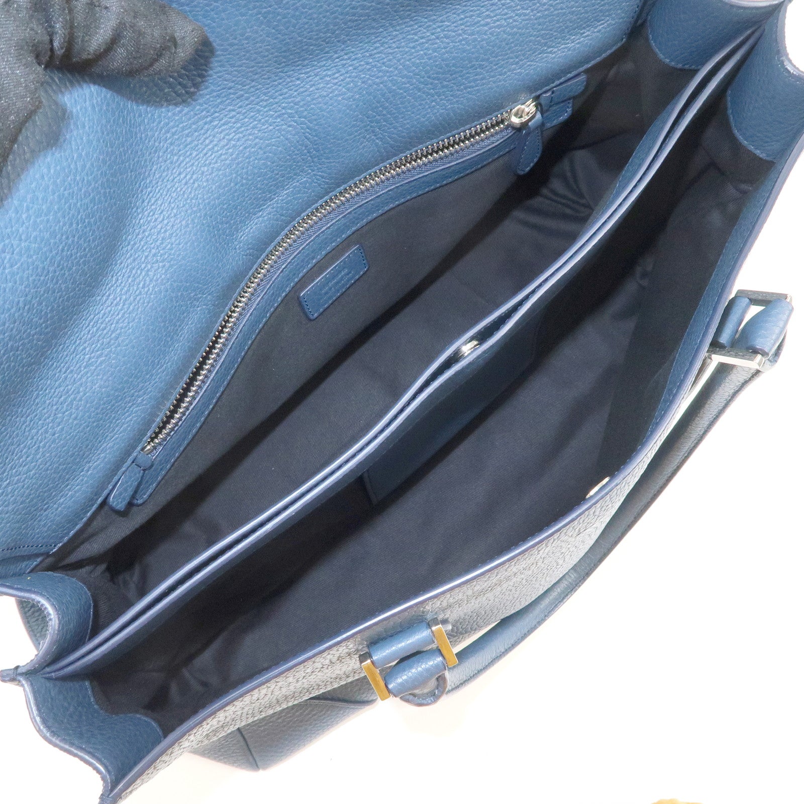 JIL SANDER Logo Leather 2WAY Bag Hand Bag Shoulder Bag Navy