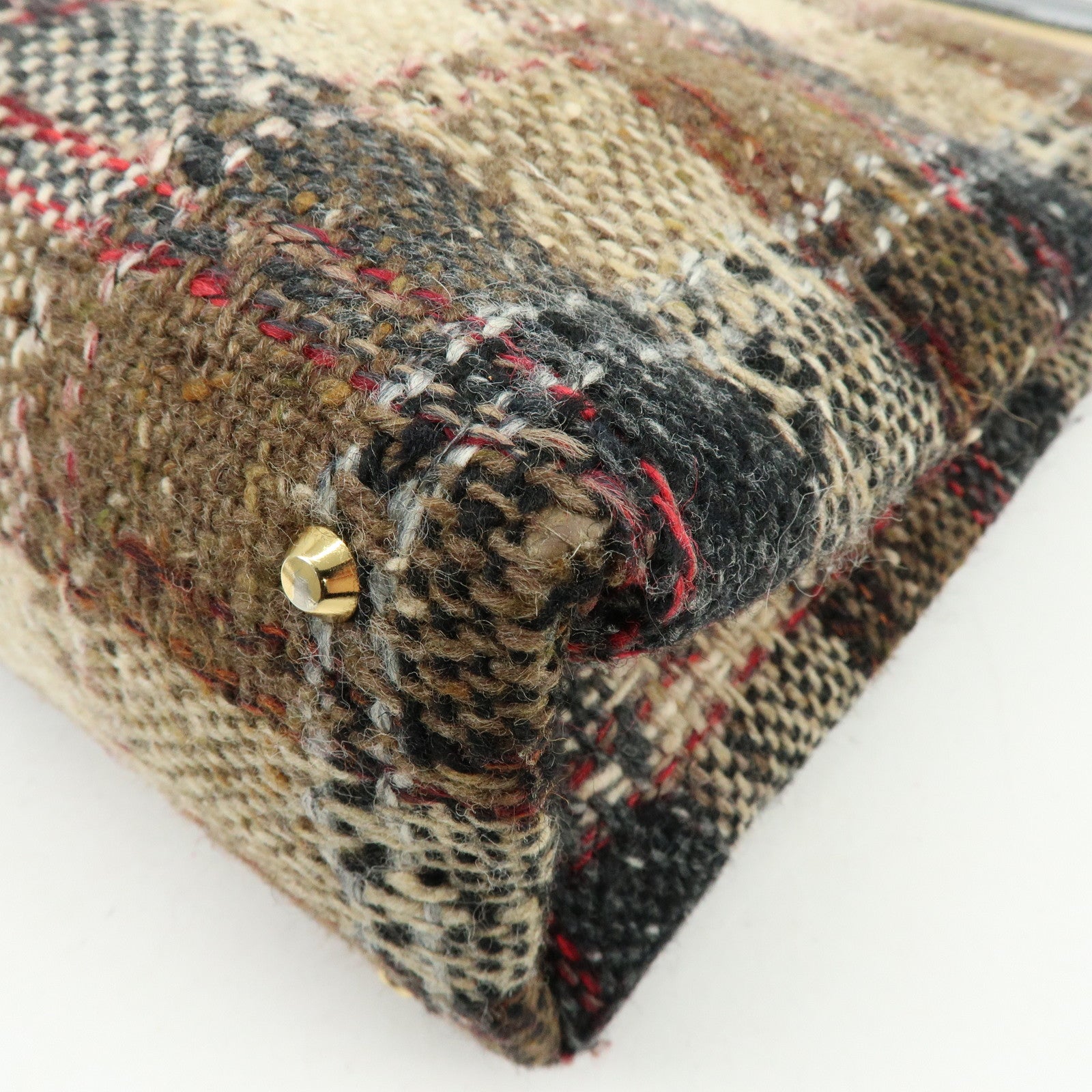 BURBERRY Tweed Patend leaether Suede Tote Bag Beige Black