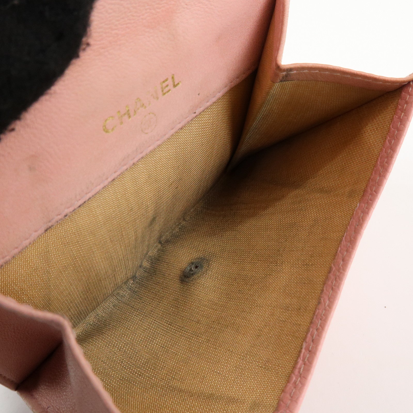 CHANEL COCO Mark Caviarskin Double Hook Wallet Pink A13496 Used