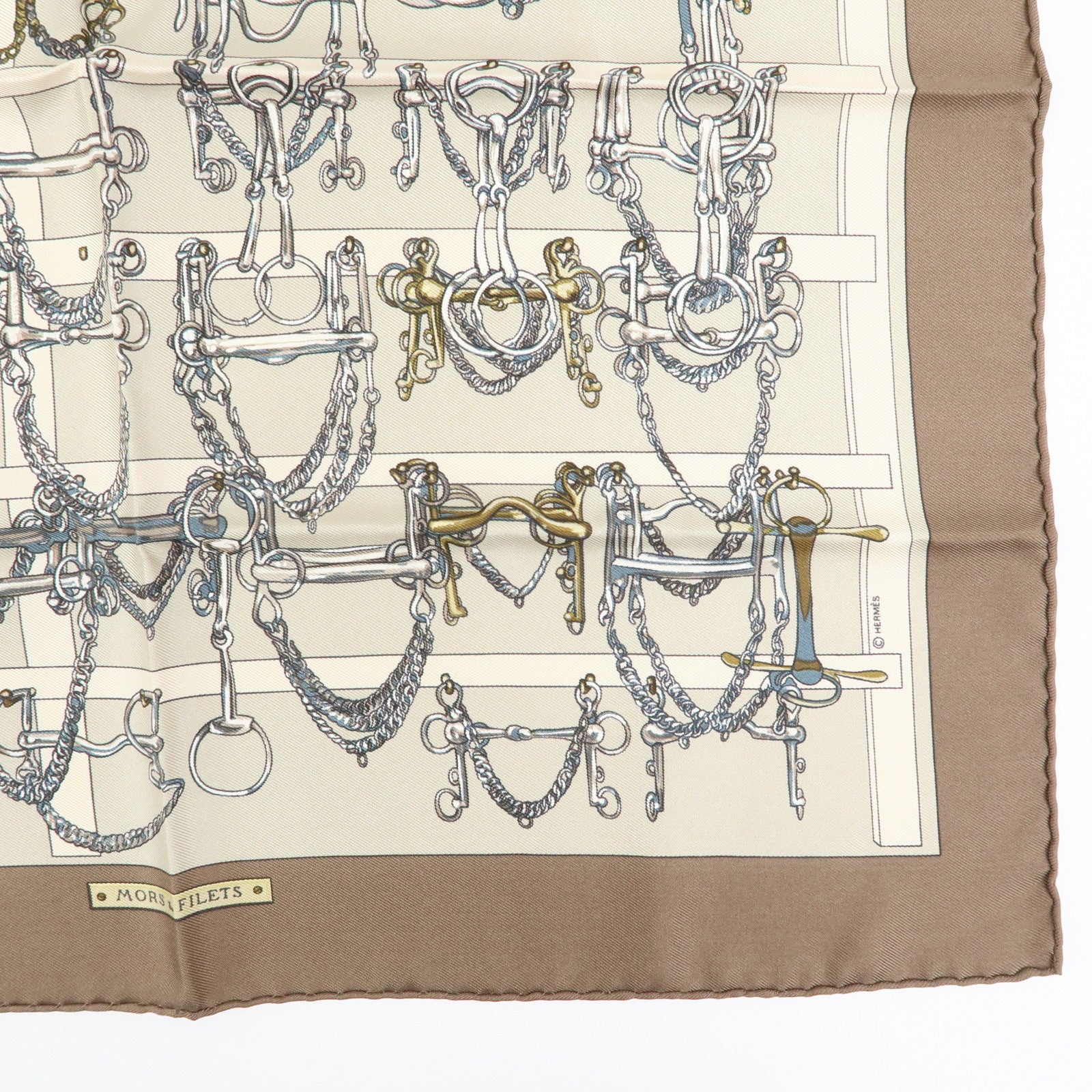 HERMES Petit Carre42 Set of 2 Silk 100% Scarf Clic Clac MORS&FILETS