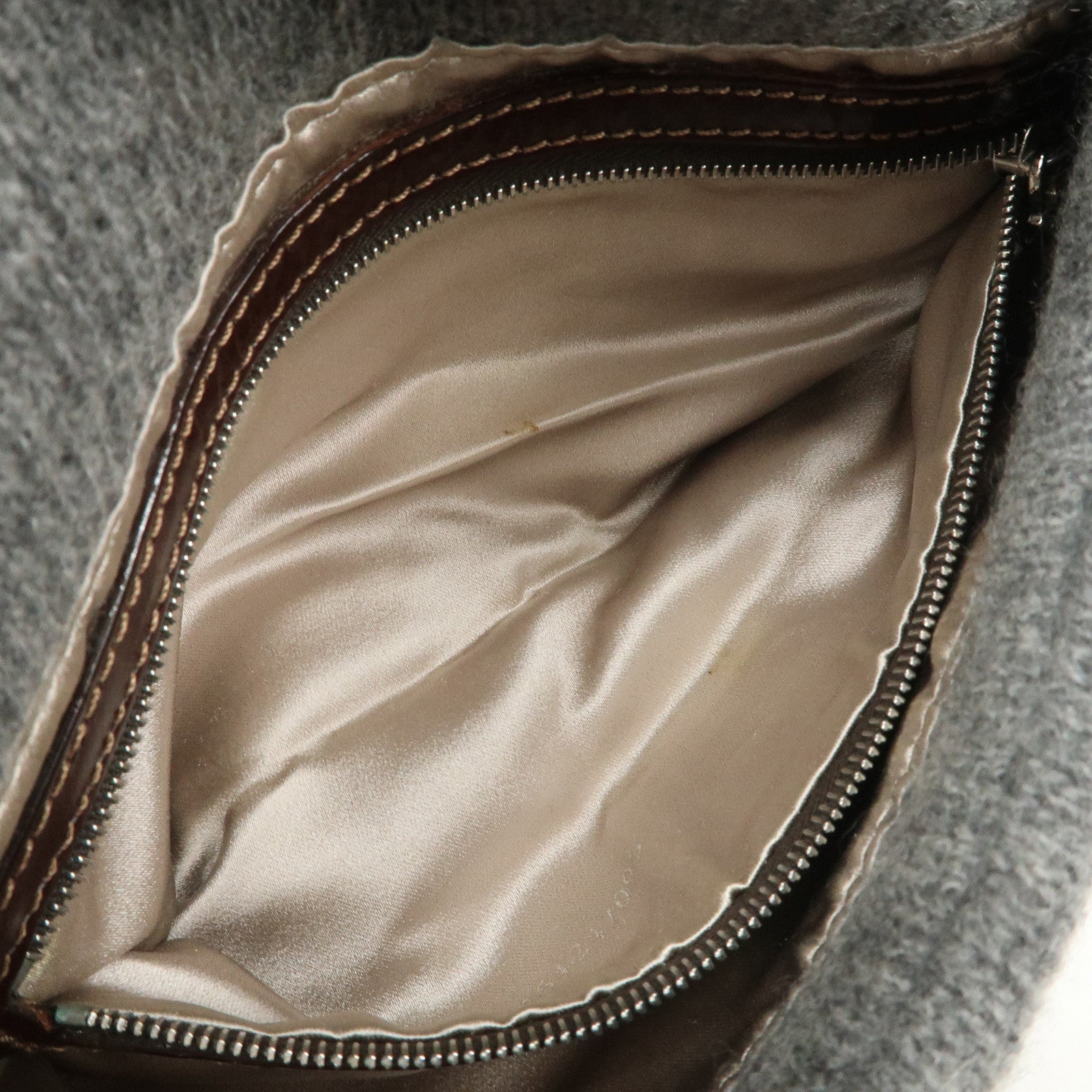 FENDI Mamma Baguette Wool Leather Shoulder Bag Brown Gray 26424