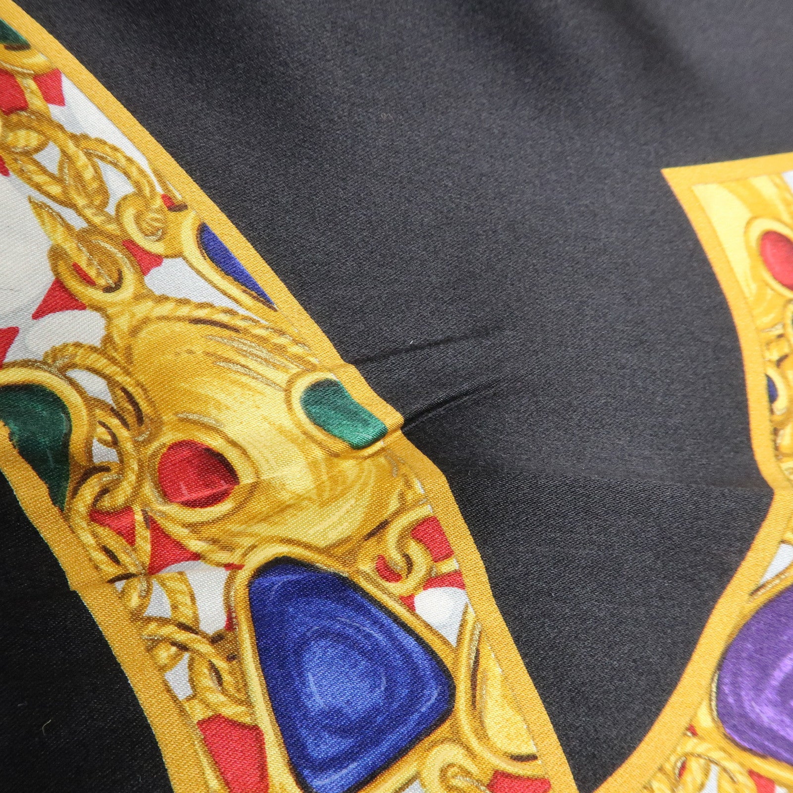 CHANEL COCO Mark Jewelry Silk 100% Scarf Black Yellow Multicolor