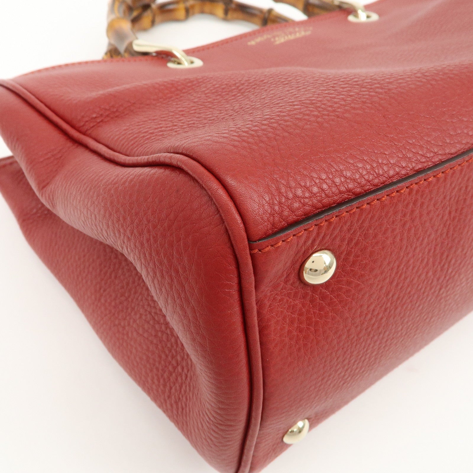 GUCCI Bamboo Shopper Medium 2Way Shoulder Hand Bag Red 323660