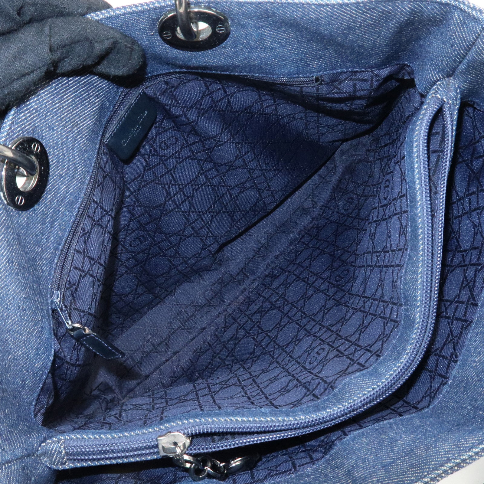 Christian Dior Cannage 2way Denim Tote Bag Navy Used