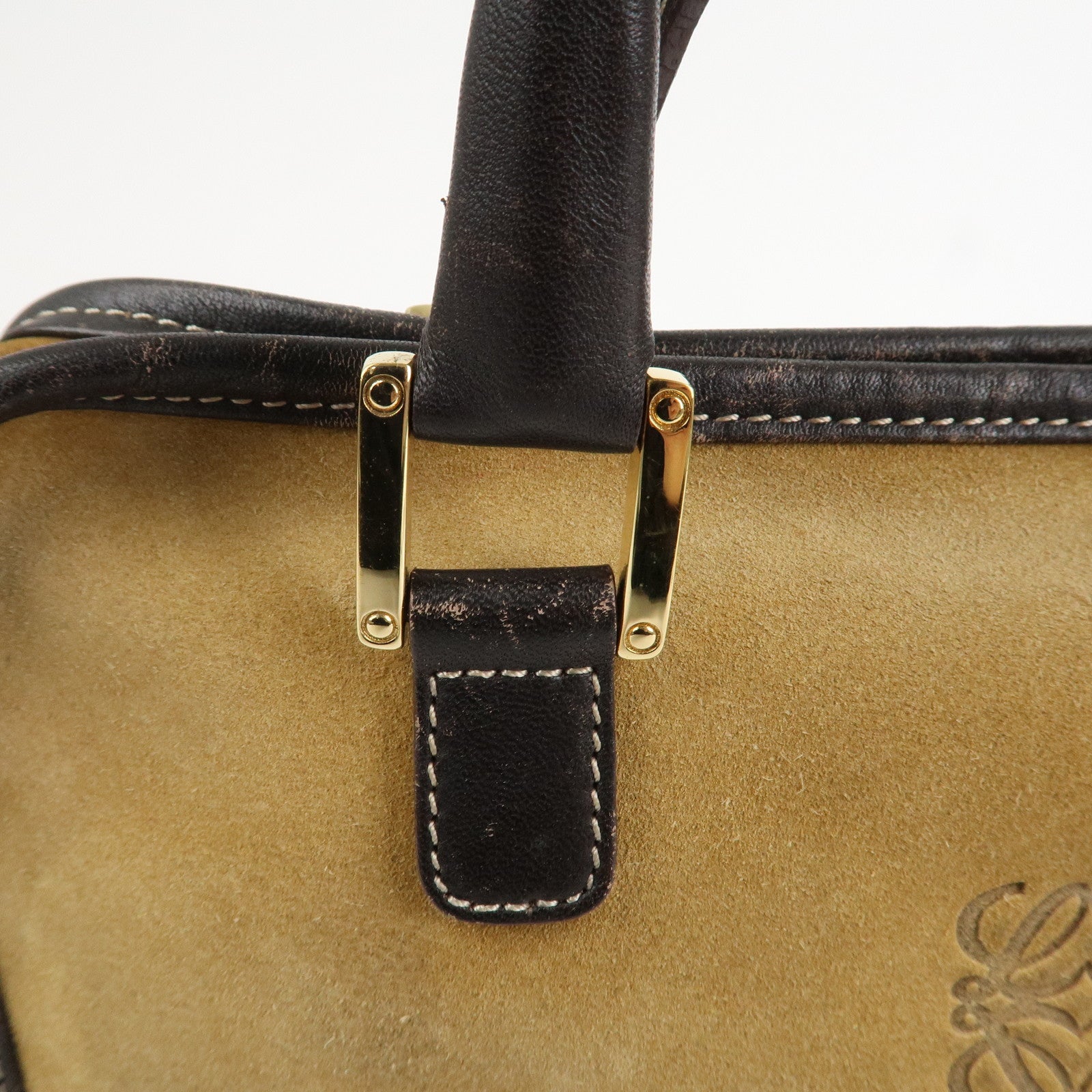 LOEWE Anagram Leather Suede Amazona 28 Hand Bag Beige Brown